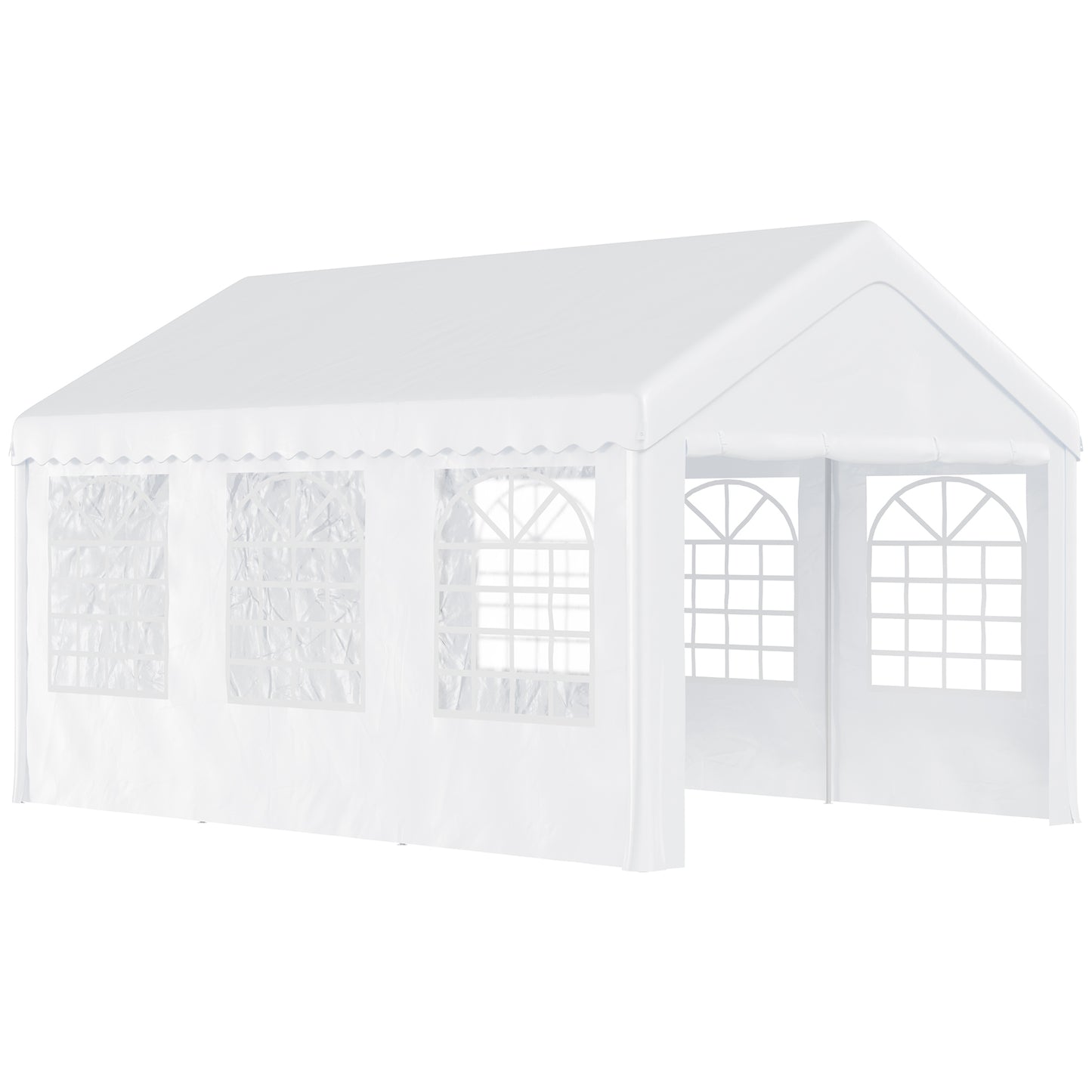 Outsunny Carpa para Fiesta Cochera Gazebo 6x4m Pergola Cenador Pabellón 4 Paneles Laterales Ventanas Anti-UV para Eventos Bodas Acero PE Blanco