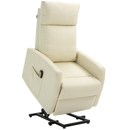 HOMCOM Sillón Levanta Personas Sillón Relax Eléctrico Sillón Elevador Reclinable 145° con Control Remoto Reposapiés para Personas Mayores 67x95x105 cm Crema