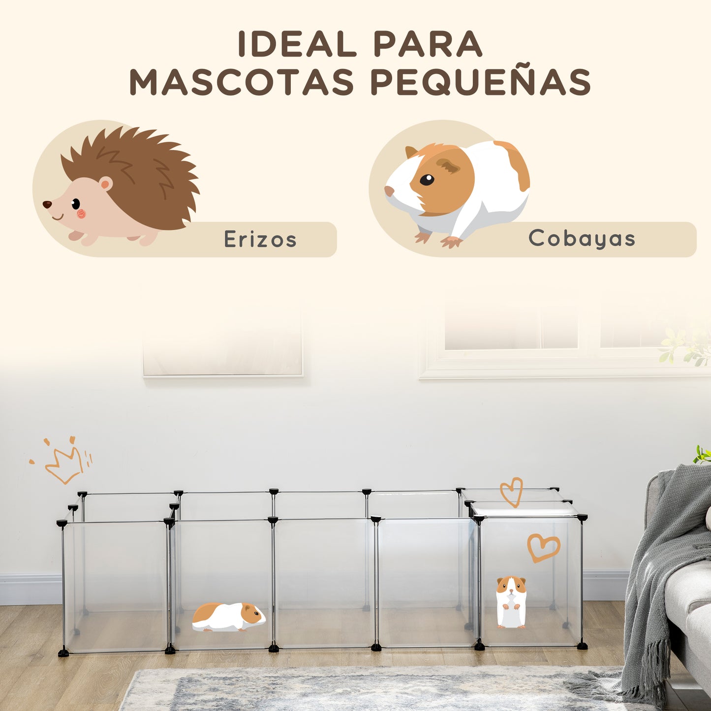 Pawhut Valla para Mascotas DIY con 20 Paneles de Resina Parque para Animales Pequeños Jaula Modular para Cobayas Conejos Chinchillas 175x70x45 cm Blanco