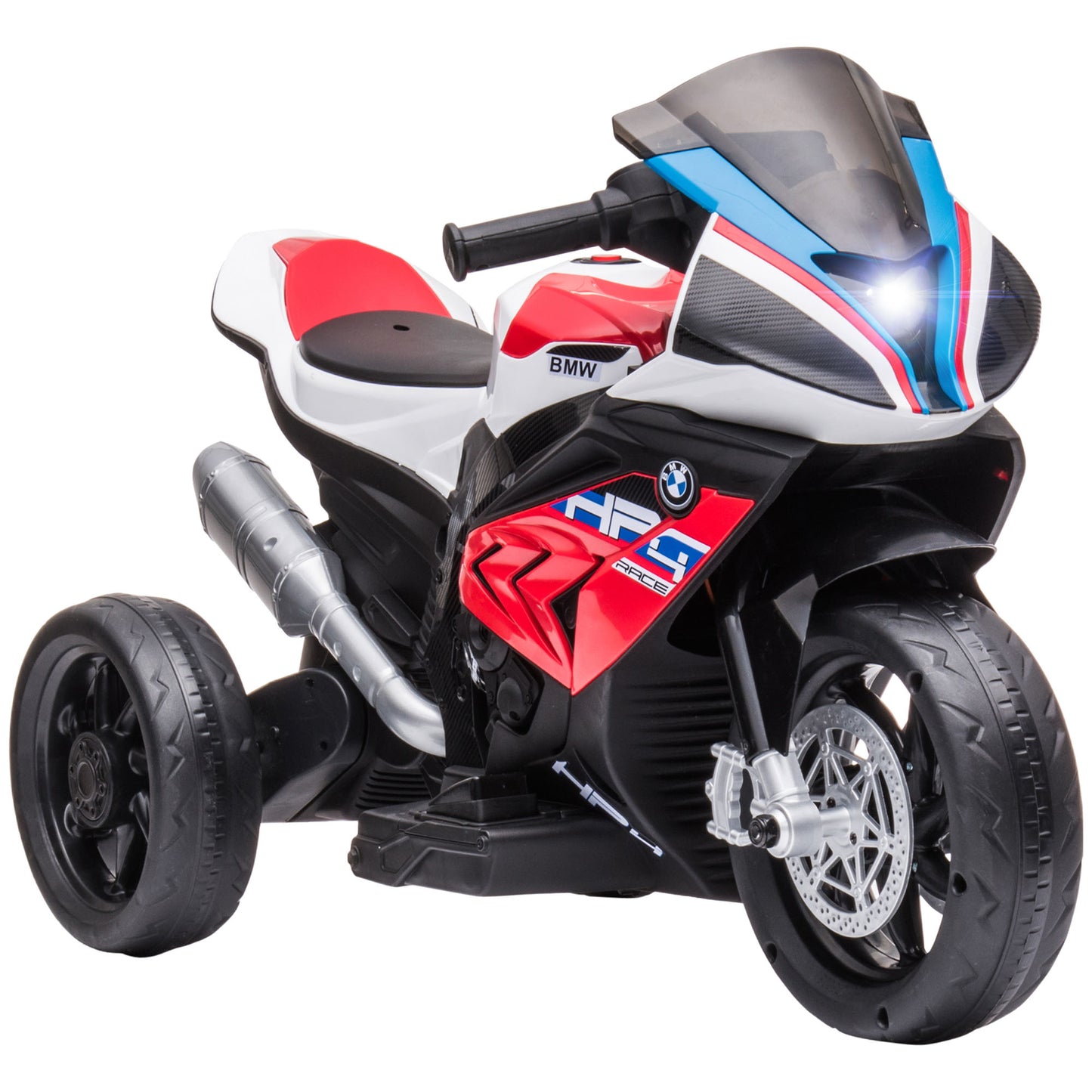 HOMCOM Moto Eléctrica BMW HP4 para Niños de +18 Meses Motocicleta de Batería 6V con Música USB Velocidad 2,5 km/h Avance y Retroceso Carga 30 kg 82,5x42x54 cm Rojo