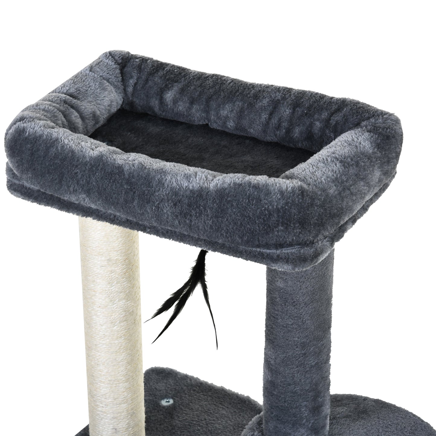 PawHut Árbol para Gatos 100 cm Torre de Gato con Postes para Rascar Cama Cueva Plataformas Bola y Pluma 48x35x100 cm Gris y Beige