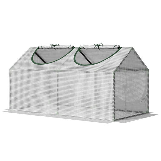 Outsunny Invernadero de Terraza 120x60x60 cm Caseta de Jardín Acero con 2 Ventanas Enrollables Vivero Casero para Cultivo de Plantas Verduras Flores Translúcido