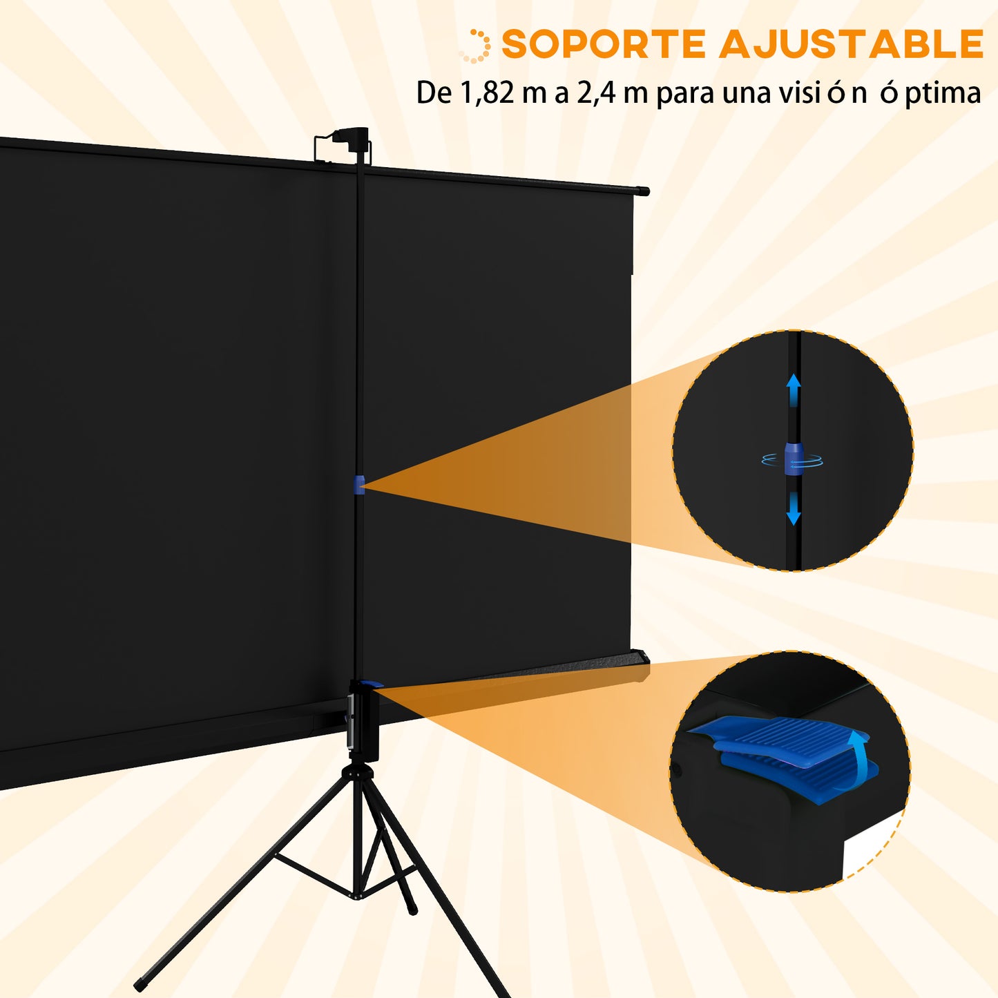 HOMCOM Pantalla de Proyector Manual con Soporte 84 Pulgadas Pantalla de Proyección Portátil Formato 16:9 con Altura Ajustable para Interior y Exterior Cine en Casa Patio 186x105 cm Negro