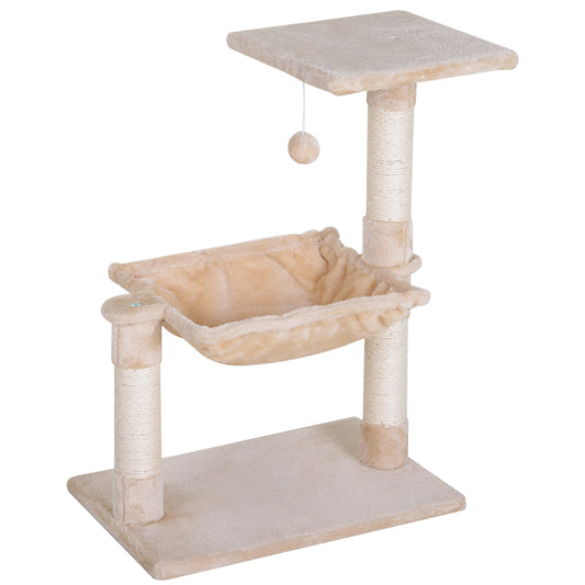 PawHut Árbol Rascador para Gatos Centro de Actividad Plataforma Caseta Postes de Sisal Hamaca Bola 50x36x70 cm Beige