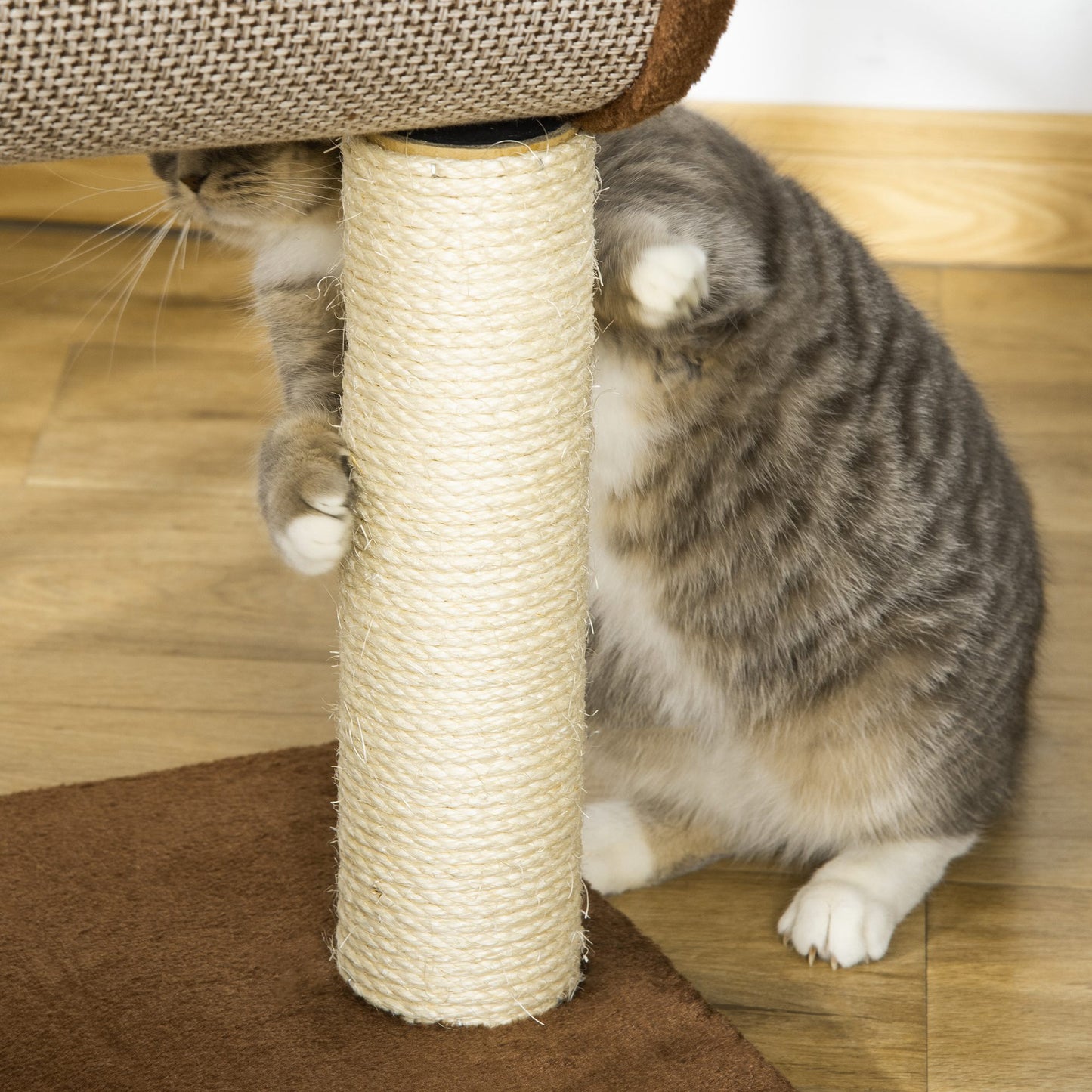 PawHut Árbol Rascador para Gatos Mediano Altura 104 cm Torre Escalador de Gato con Barril Rascador Cama Superior Túnel Postes de Sisal y Bola Colgante 75x39x104 cm Marrón