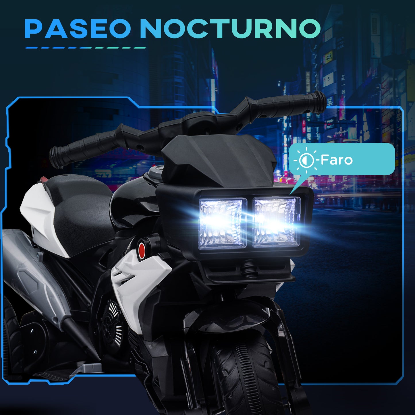 HOMCOM Moto Eléctrica para Niños de +3 Años Moto de Batería 6V con Luces Música Bocina Neumáticos Anchos Moto para Niños con Velocidad 3 km/h Negro