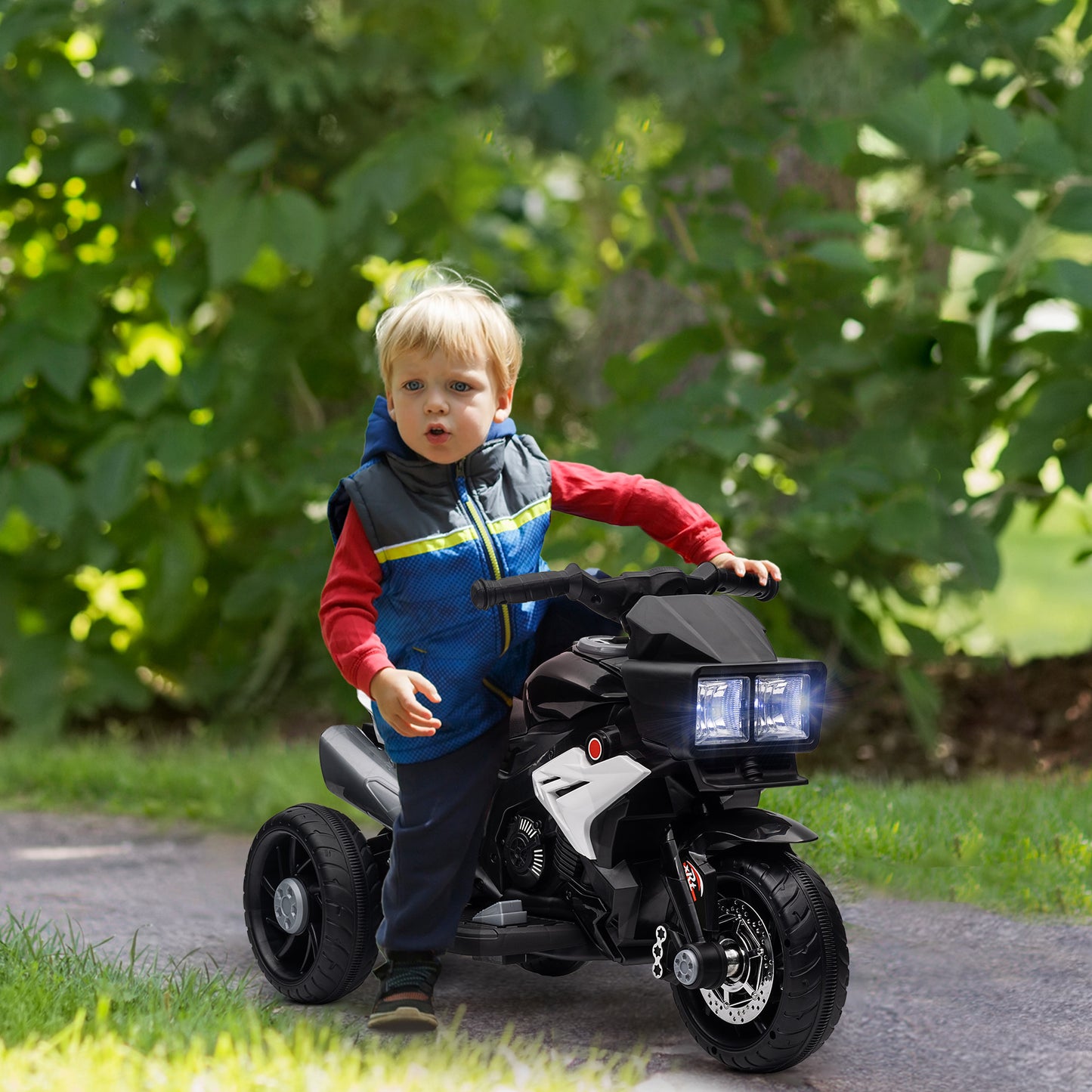 HOMCOM Moto Eléctrica para Niños de +3 Años Moto de Batería 6V con Luces Música Bocina Neumáticos Anchos Moto para Niños con Velocidad 3 km/h Negro