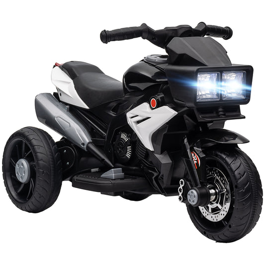 HOMCOM Moto Eléctrica para Niños de +3 Años Moto de Batería 6V con Luces Música Bocina Neumáticos Anchos Moto para Niños con Velocidad 3 km/h Negro