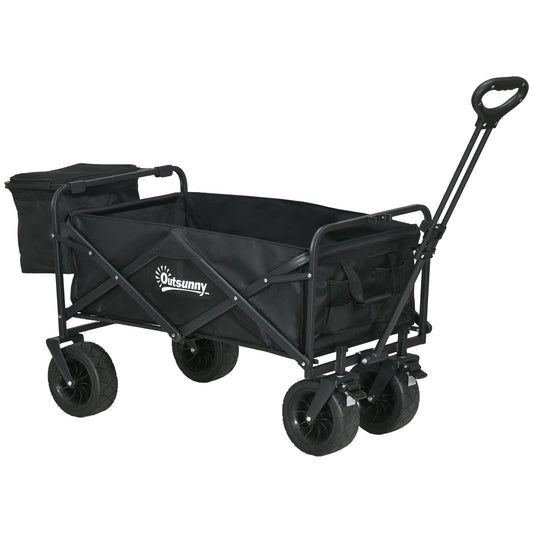 Outsunny Carro de Jardín con Bolsa Térmica Desmontable Carro Plegable con Longitud y Ángulo del Mango Ajustables y Bolsa de Transporte Carga 100 kg para Playa Negro