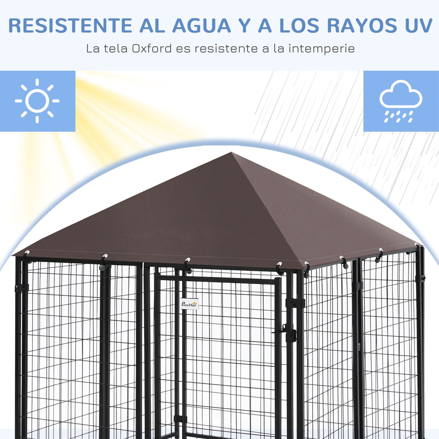 PawHut Perrera de Exterior con Techo 141x141x153 cm Corral para Perros de Jardín Parque para Mascotas con Malla de Metal y Puerta con Cerradura para Terraza Balcón Patio Negro