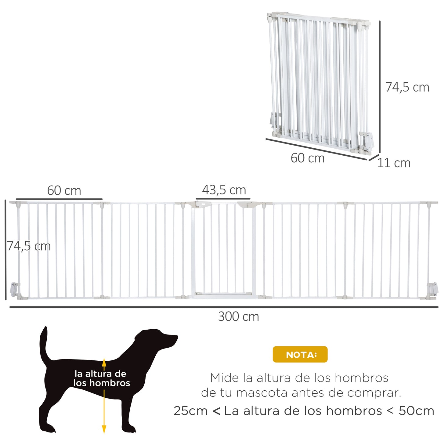 PawHut Barrera de Seguridad para Mascotas 300 cm Parque para Perros Plegable de 5 Paneles con Cierre Inteligente para Escalera Pasillo Blanco