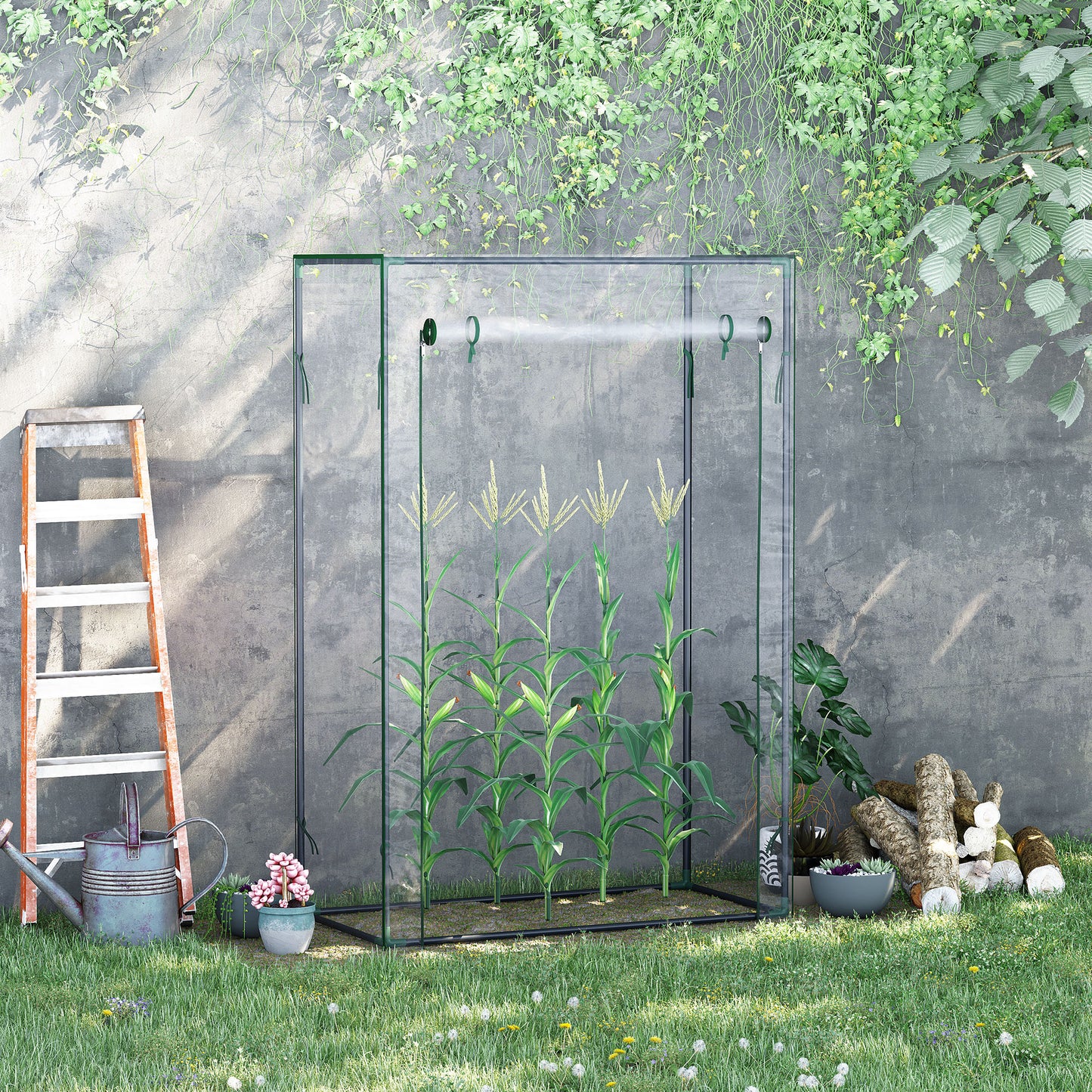 Outsunny Invernadero con Puerta Enrollable y Estructura de Acero Invernadero de Jardín Terraza Patio para Cultivo de Plantas 100x50x150 cm Transparente