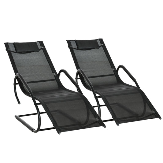 Outsunny Juego de 2 Tumbonas de Jardín Relax Sillas Tumbonas con Reposacabezas Reposapiés y Reposabrazos Carga 160 kg para Terraza Patio 160x59,5x83 cm Negro