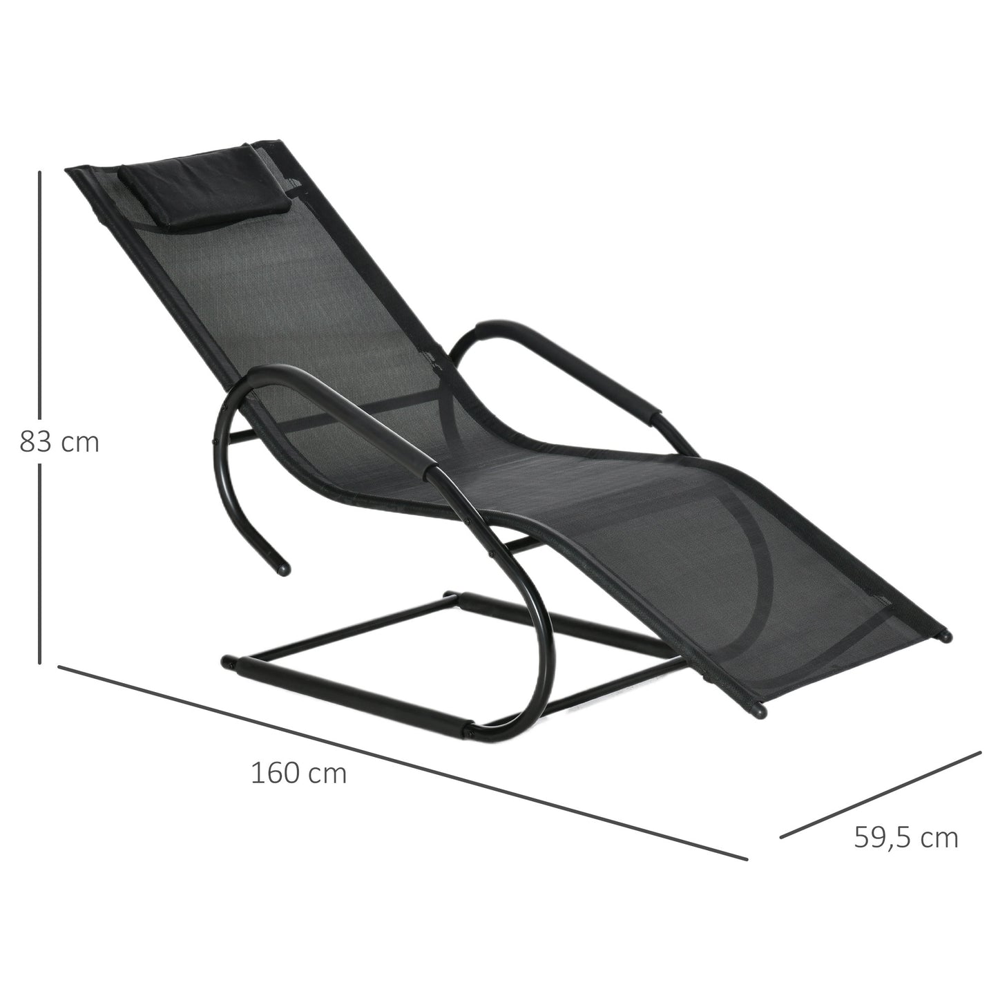 Outsunny Juego de 2 Tumbonas de Jardín Relax Sillas Tumbonas con Reposacabezas Reposapiés y Reposabrazos Carga 160 kg para Terraza Patio 160x59,5x83 cm Negro