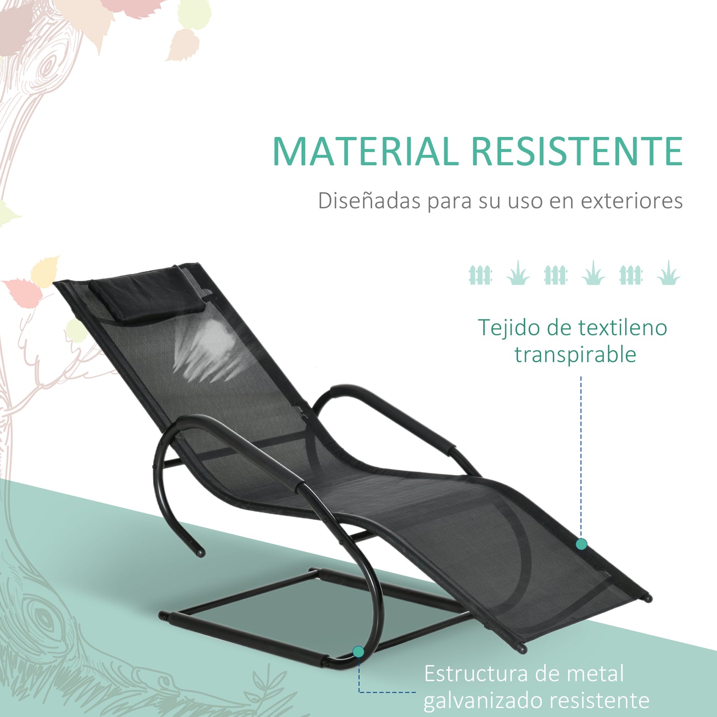 Outsunny Juego de 2 Tumbonas de Jardín Relax Sillas Tumbonas con Reposacabezas Reposapiés y Reposabrazos Carga 160 kg para Terraza Patio 160x59,5x83 cm Negro