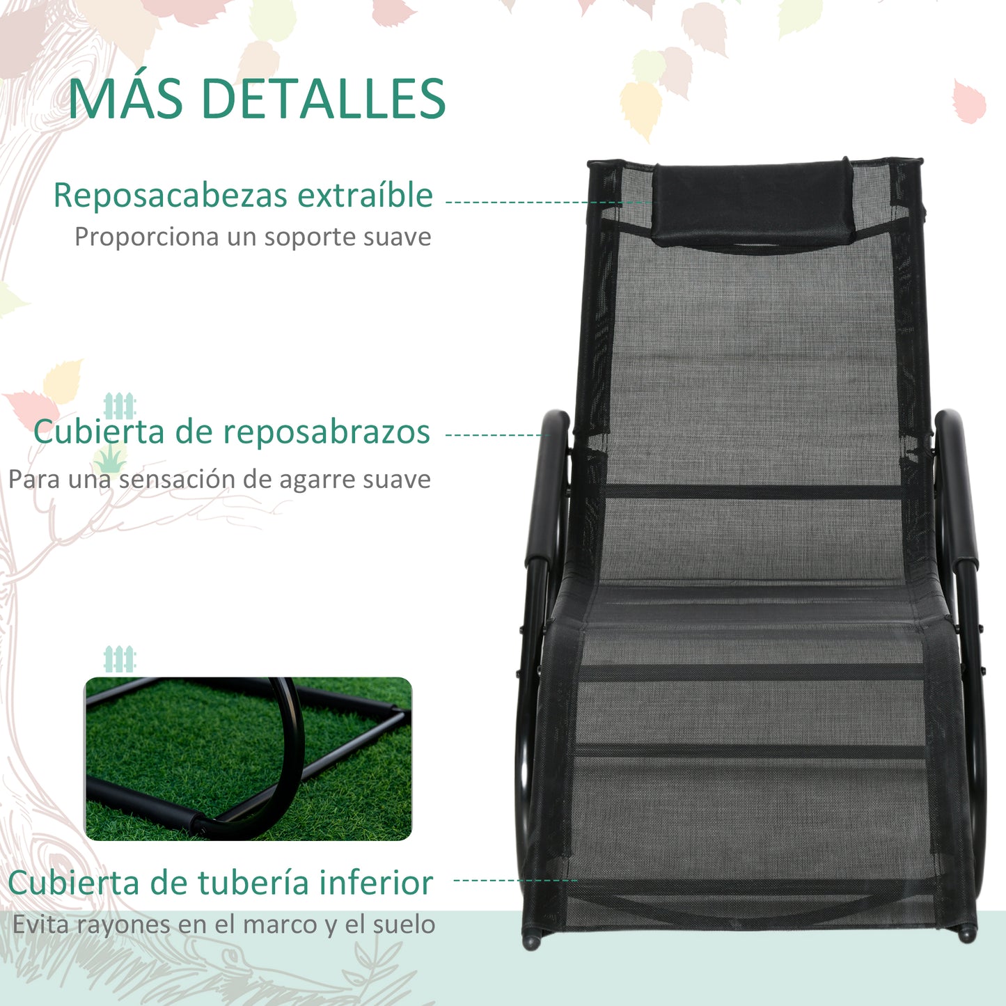 Outsunny Juego de 2 Tumbonas de Jardín Relax Sillas Tumbonas con Reposacabezas Reposapiés y Reposabrazos Carga 160 kg para Terraza Patio 160x59,5x83 cm Negro