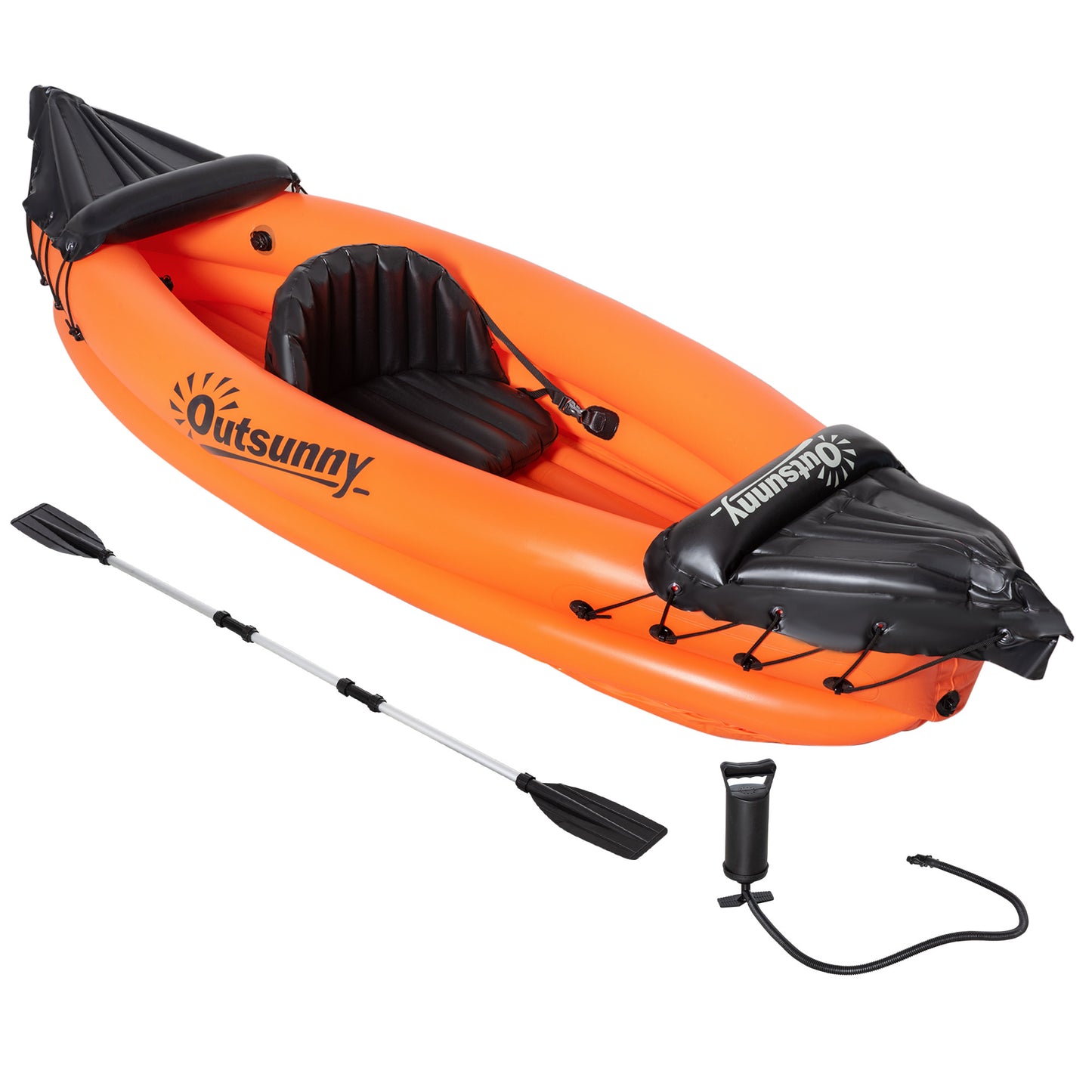 Outsunny Kayak Hinchable para 1 Persona Canoa Kayak Inflable de PVC con Remo Bomba de Mano y Kit de Reparación 270x93x50 cm Naranja