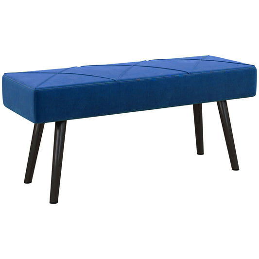 HOMCOM Taburete Pie de Cama Multifuncional Banco Pie de Cama Moderno Banco Dormitorio con Pies de Acero y Asiento Acolchado Carga 120 kg para Entrada Pasillo 100x36x45 cm Azul Oscuro