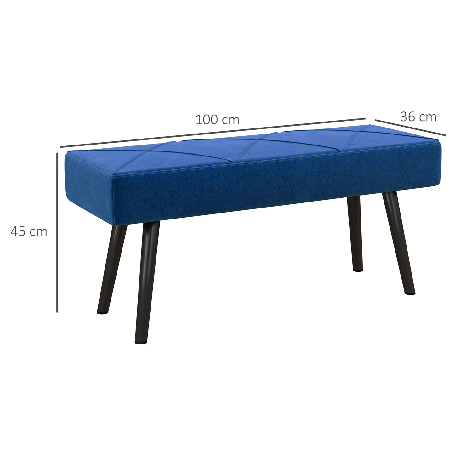 HOMCOM Taburete Pie de Cama Multifuncional Banco Pie de Cama Moderno Banco Dormitorio con Pies de Acero y Asiento Acolchado Carga 120 kg para Entrada Pasillo 100x36x45 cm Azul Oscuro