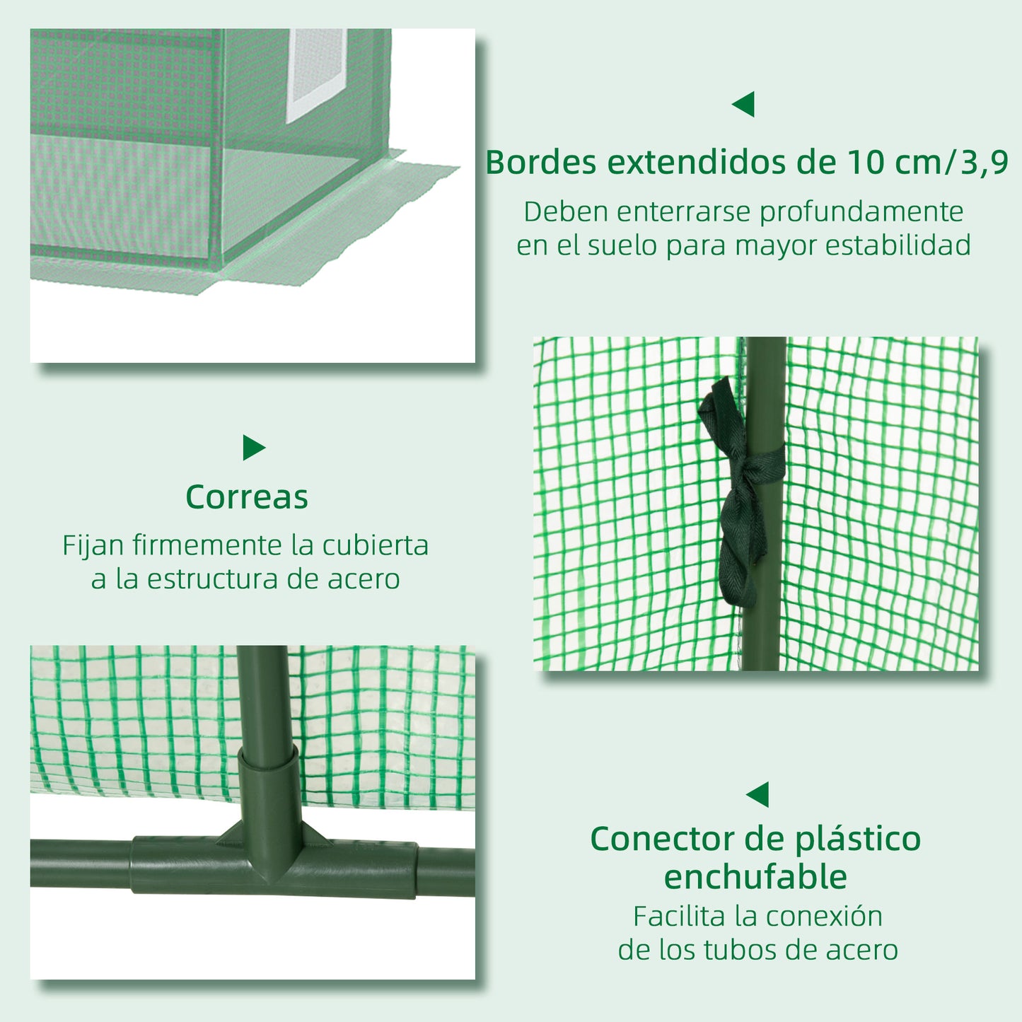 Outsunny Invernadero de Terraza Mini Invernadero 240x90x90 cm con Ventanas de Malla y Marco de Acero para Cultivar Verduras y Flores Verde