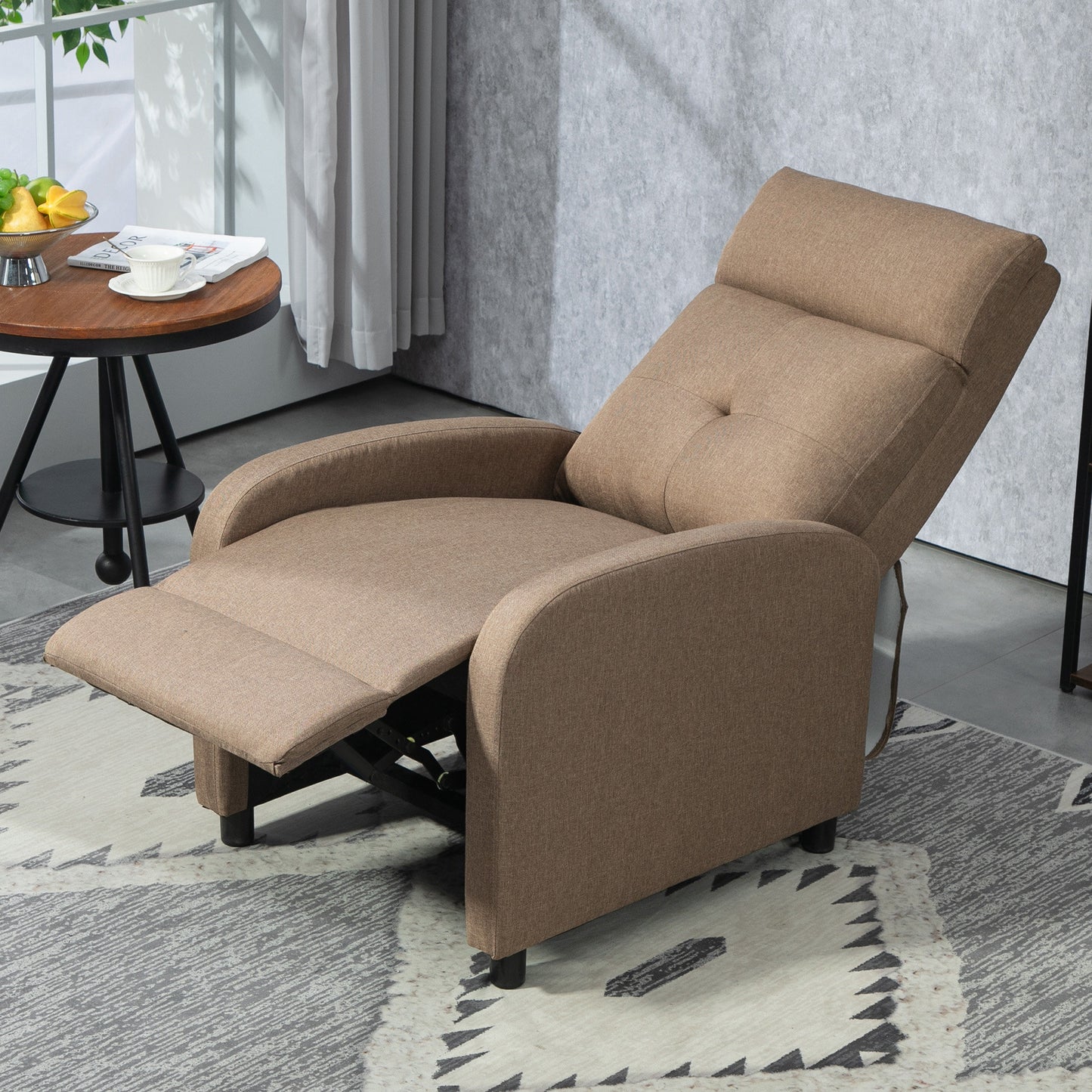 HOMCOM Sillón Relax Reclinable Manual Sillón Reclinable para Salón Tapizado en Tela con Reposapiés Respaldo Alto Carga 150 kg para Dormitorio Oficina Marrón