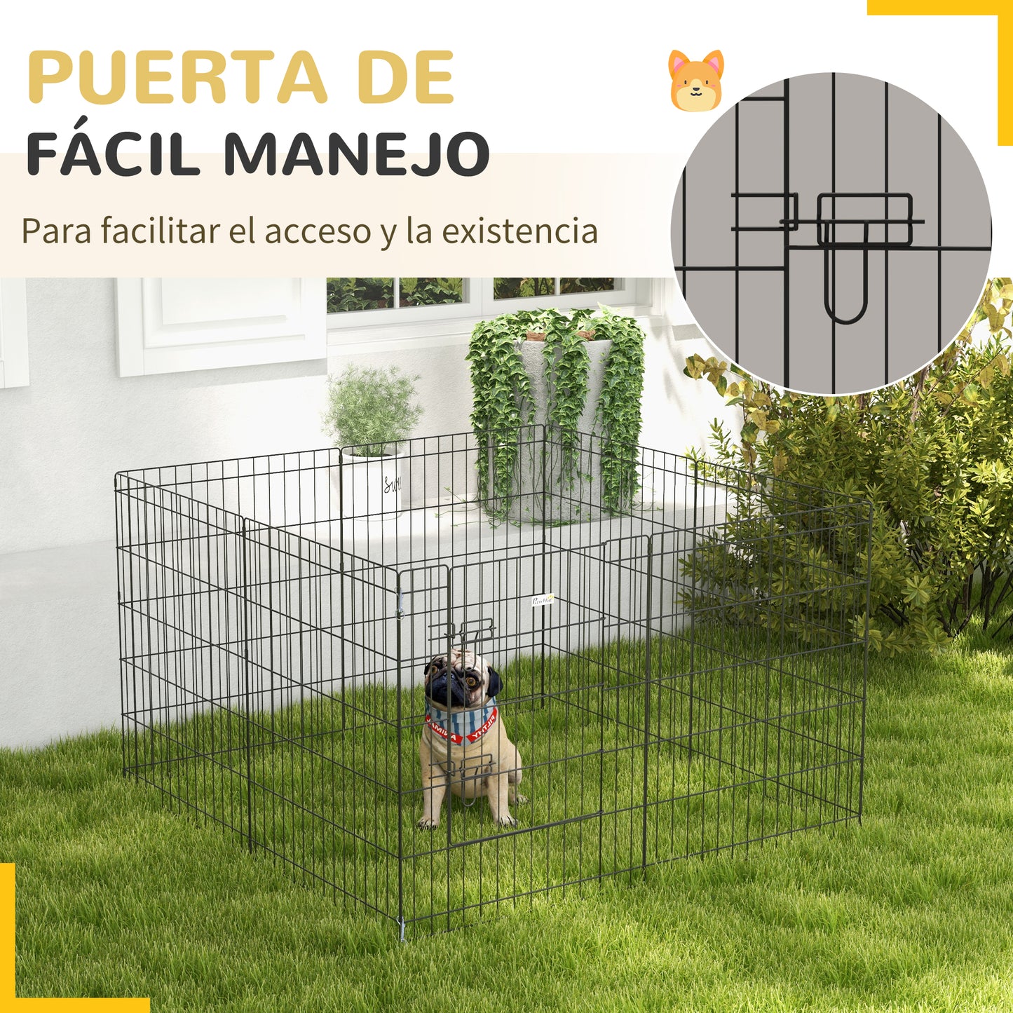 PawHut Parque para Perros de 8 Paneles 76x61 cm Jaula Metálica para Mascotas Vallas para Perros Plegables con Puerta y Doble Cerradura para Jardín Patio Exterior Negro