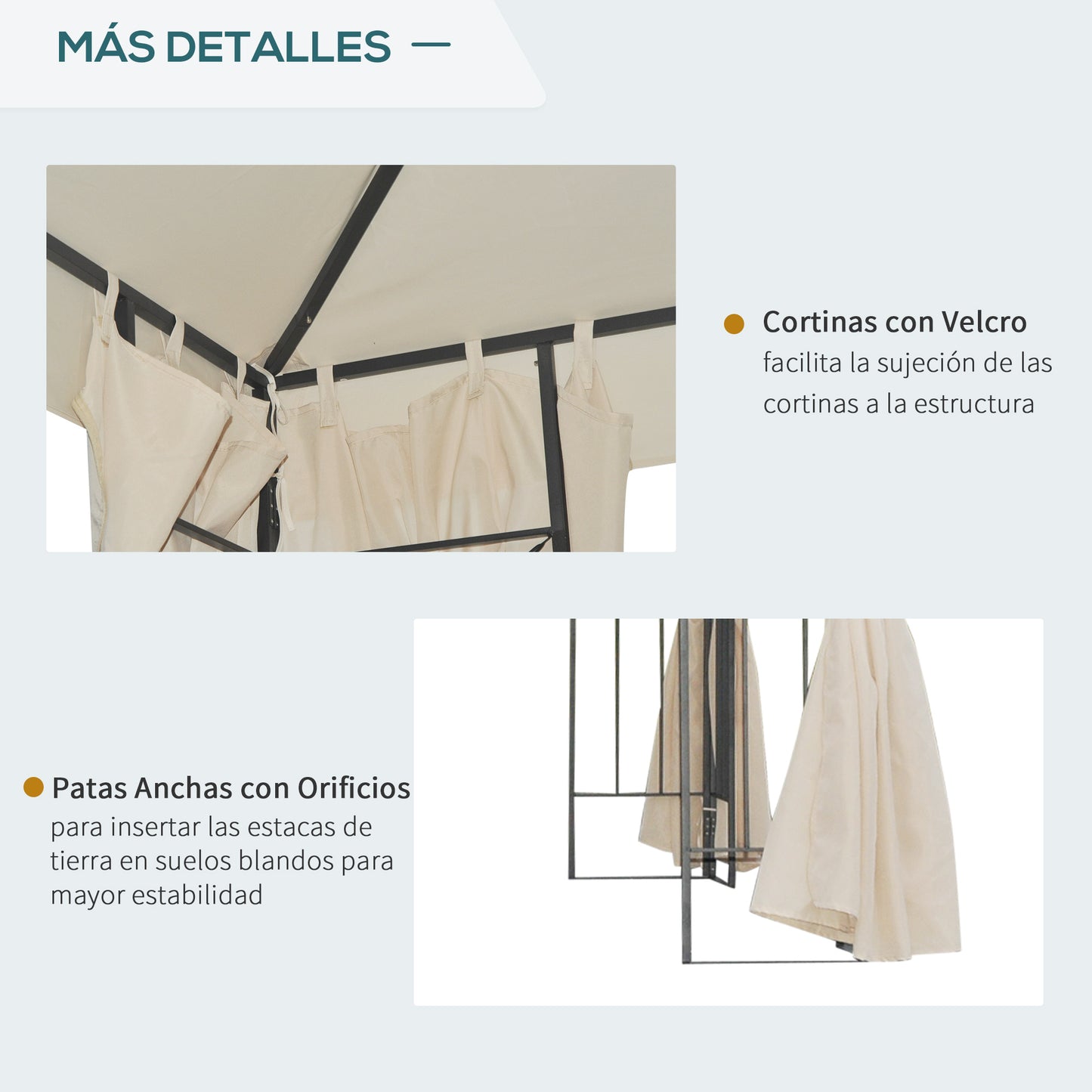 Outsunny Cenador de Jardín 3x3 m Pabellón para Exterior con Doble Techo de Ventilación y 4 Cortinas Laterales Extraíbles de Cremallera Gazebo para Terraza Patio Exterior Crema