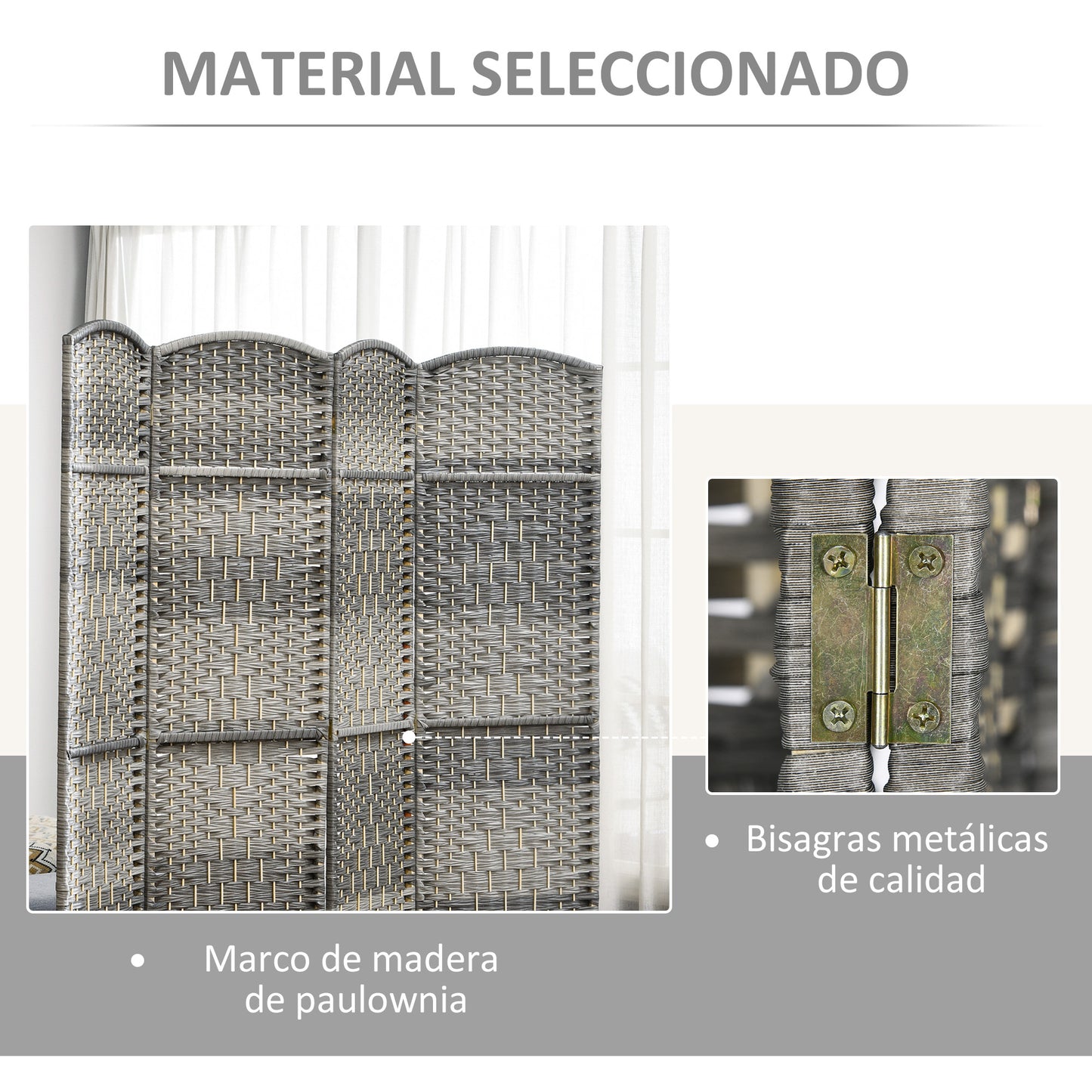 HOMCOM Separador de Ambientes Biombo Plegable 270x180 cm Pantalla de Privacidad de Polipropileno para Oficina Dormitorio Gris Mixto