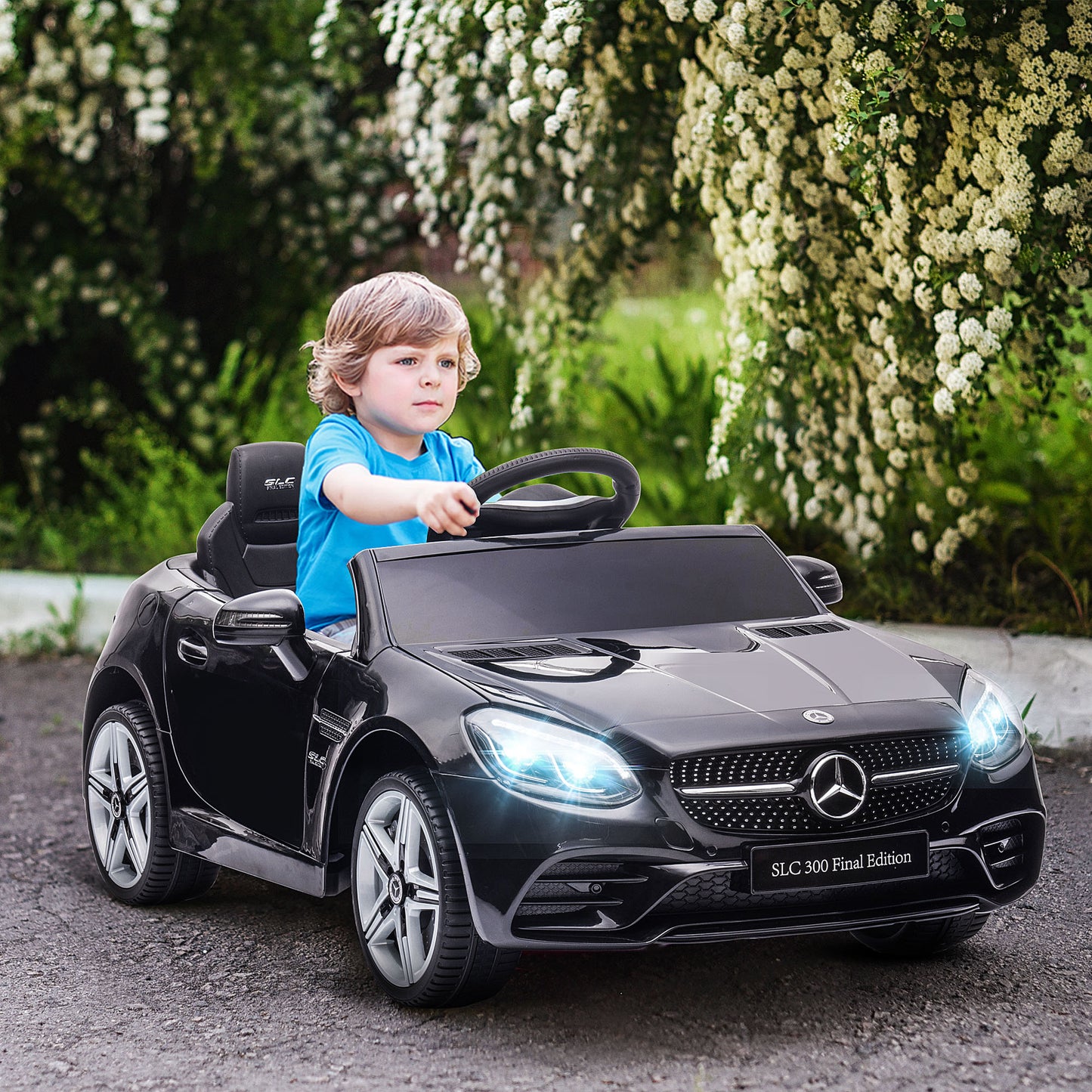 AIYAPLAY Coche Eléctrico para Niños de +3 Años Mercedes SLC 300 Coche Eléctrico con Batería 12V Carro Eléctrico Infantil con Mando a Distancia Faros LED Bocina Música Negro