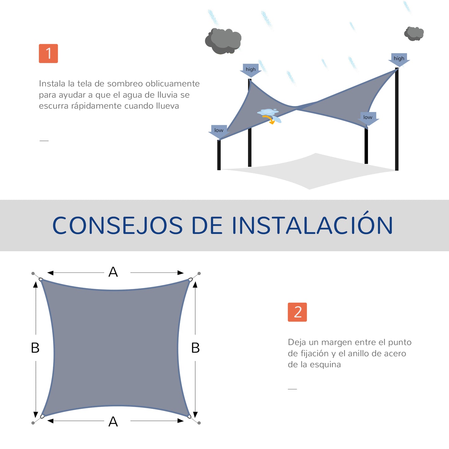 Outsunny Toldo Vela de Sombra Rectangular 4x3 m Toldo de Terraza Protección Rayos UV con Bolsa de Transporte Anillo de Acero Inoxidable y Cuerdas para Jardín Patio Gris