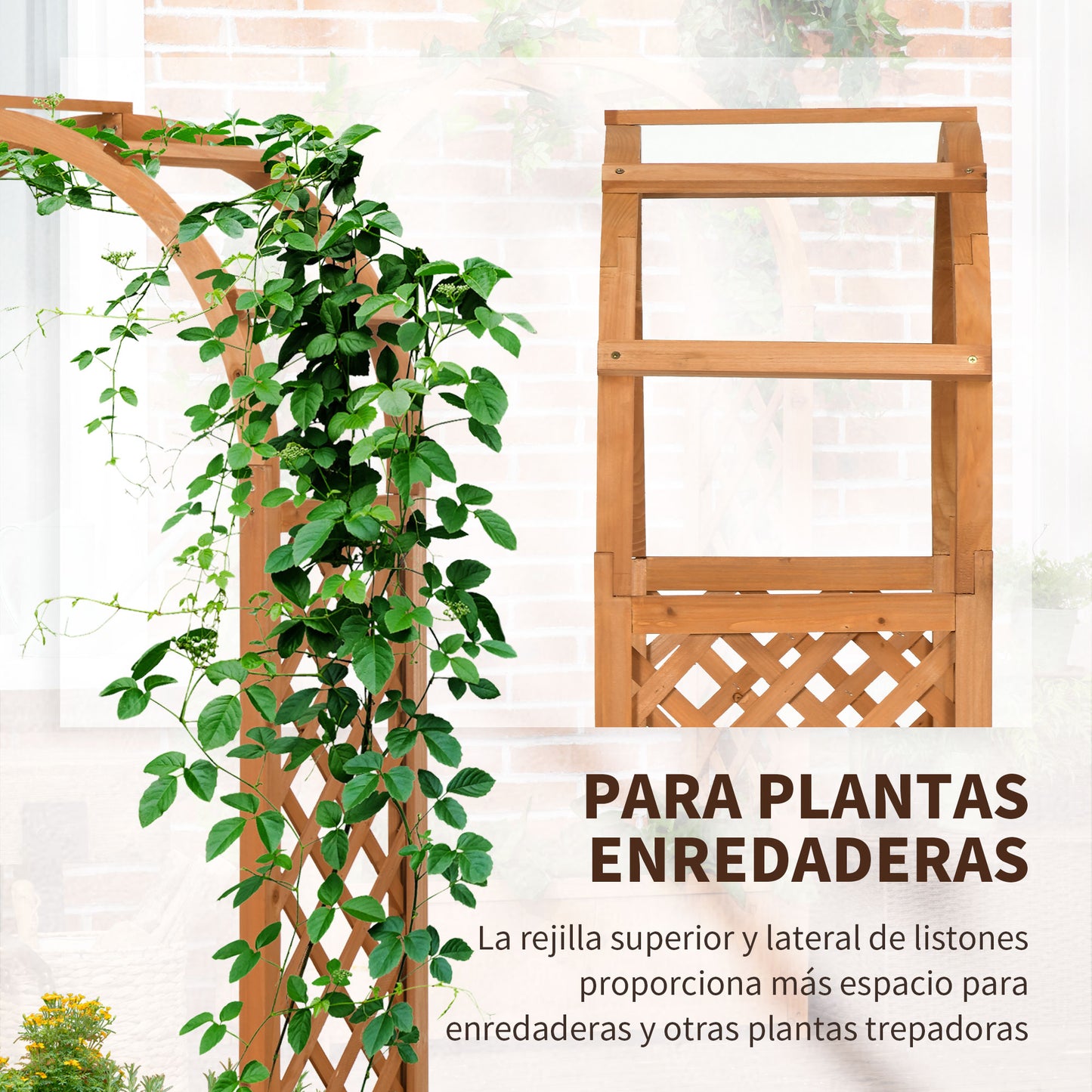 Outsunny Jardinera Enrejado con Arco Macetero con Soporte para Trepadoras Jardinera con Celosía Cultivos Plantas Flores Decoración en Jardín Terraza Balcón 83x36x152 cm Natural