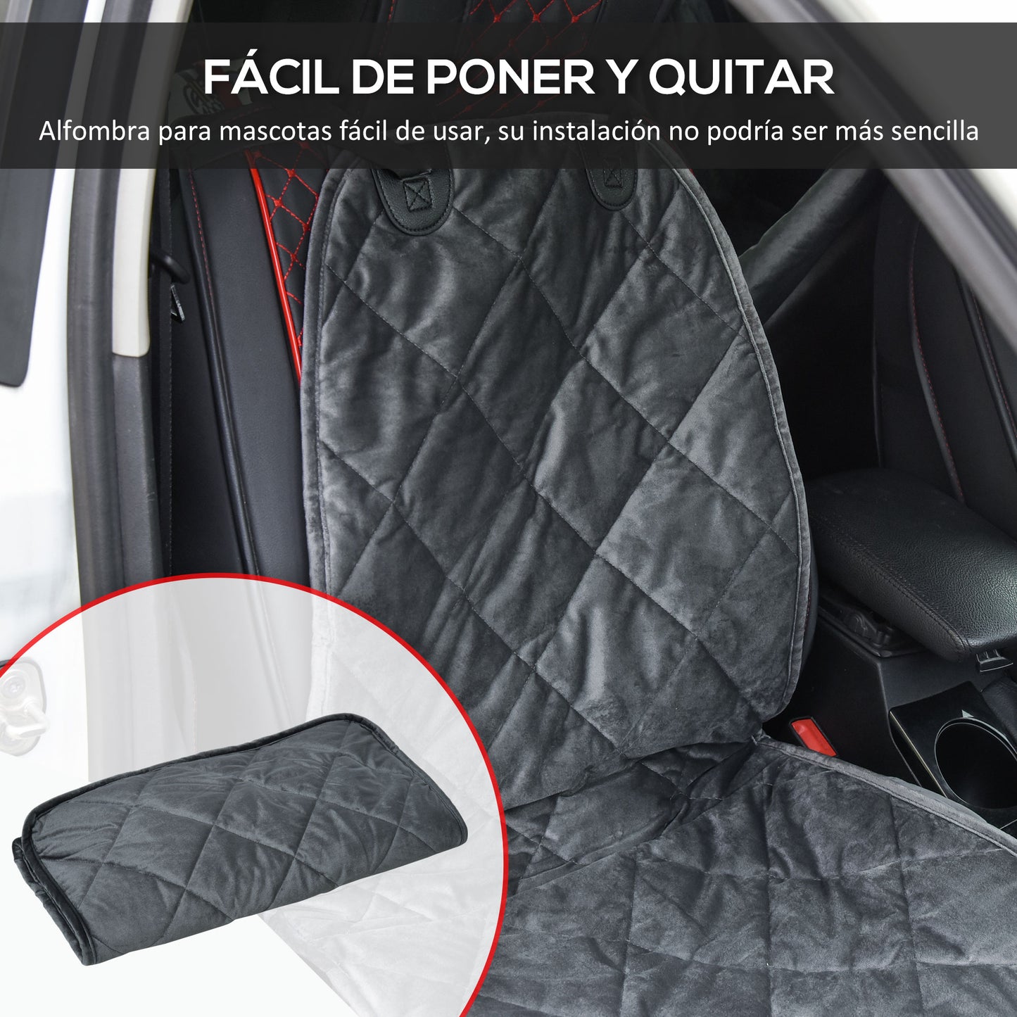 PawHut Funda de Asiento Delantero de Coche para Perro Mascota Protector Antideslizante con Ancla y Correa Envolvente para Camiones Furgonetas SUV 105x46 cm Gris