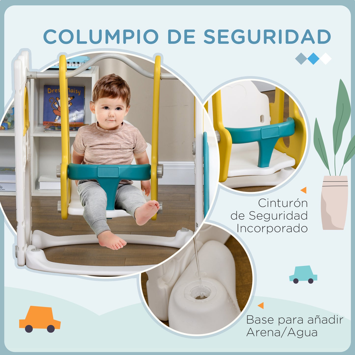 AIYAPLAY Tobogán Infantil 6 en 1 Parque Infantil con Columpio y Tobogán Telescopio Aro de Baloncesto Espacio de Almacenamiento para Interior Multicolor