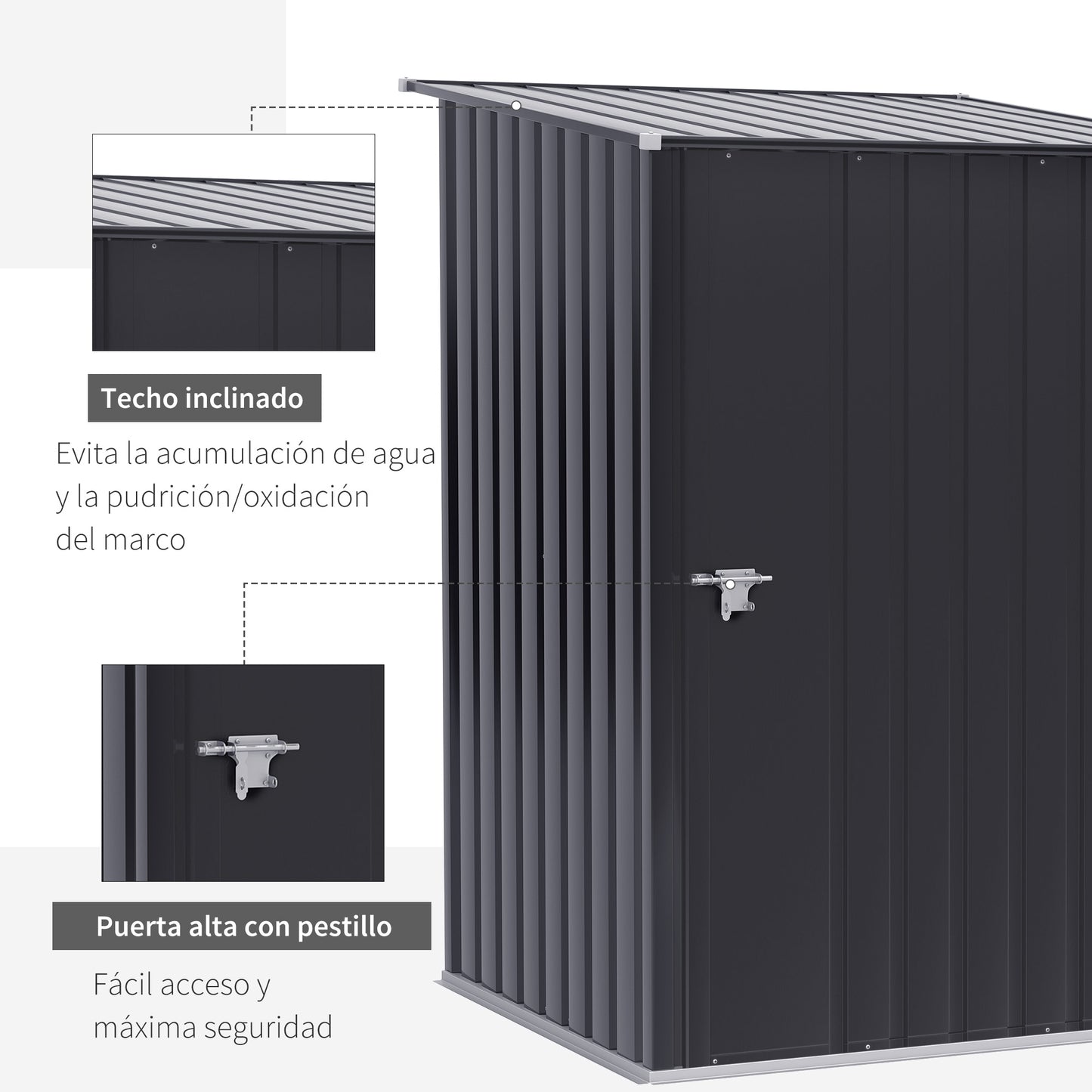 Outsunny Cobertizo de Jardín de Exterior 0,92 m² 100x103x160 cm Caseta de Jardín Metálica con 1 Puerta y Cerradura para Almacenamiento de Herramientas en Patio Terraza Gris Oscuro