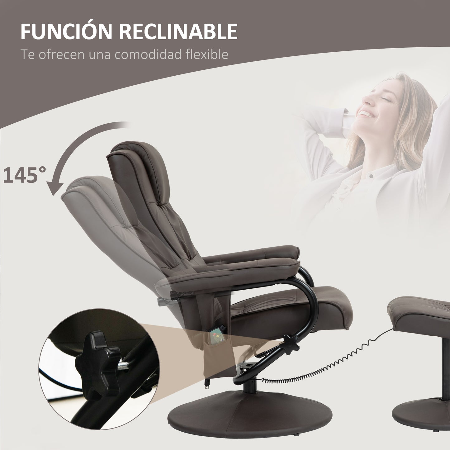 HOMCOM Sillón Relax Reclinable con Reposapiés Sillón de Masaje Eléctrico con 10 Puntos de Masaje Sillón Relax Giratorio con Mando a Distancia para Salón Oficina Marrón