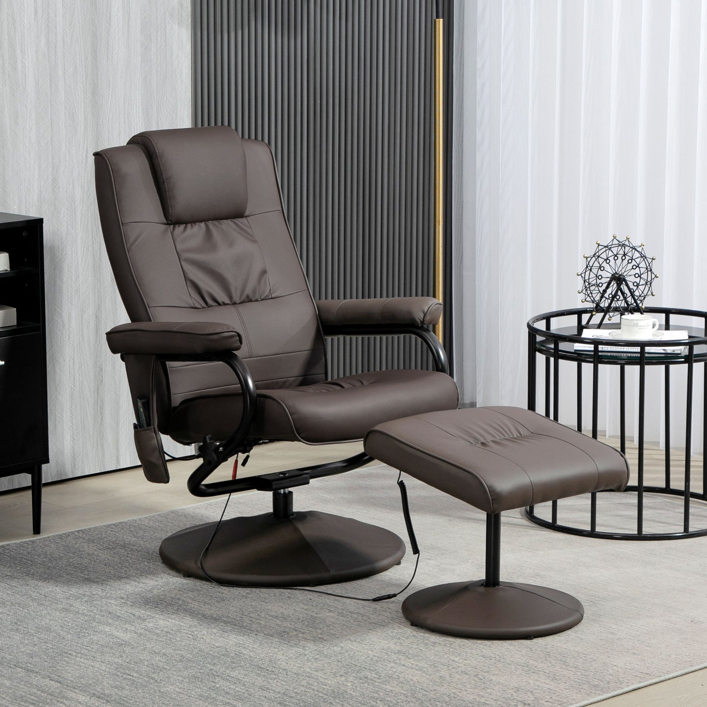 HOMCOM Sillón Relax Reclinable con Reposapiés Sillón de Masaje Eléctrico con 10 Puntos de Masaje Sillón Relax Giratorio con Mando a Distancia para Salón Oficina Marrón