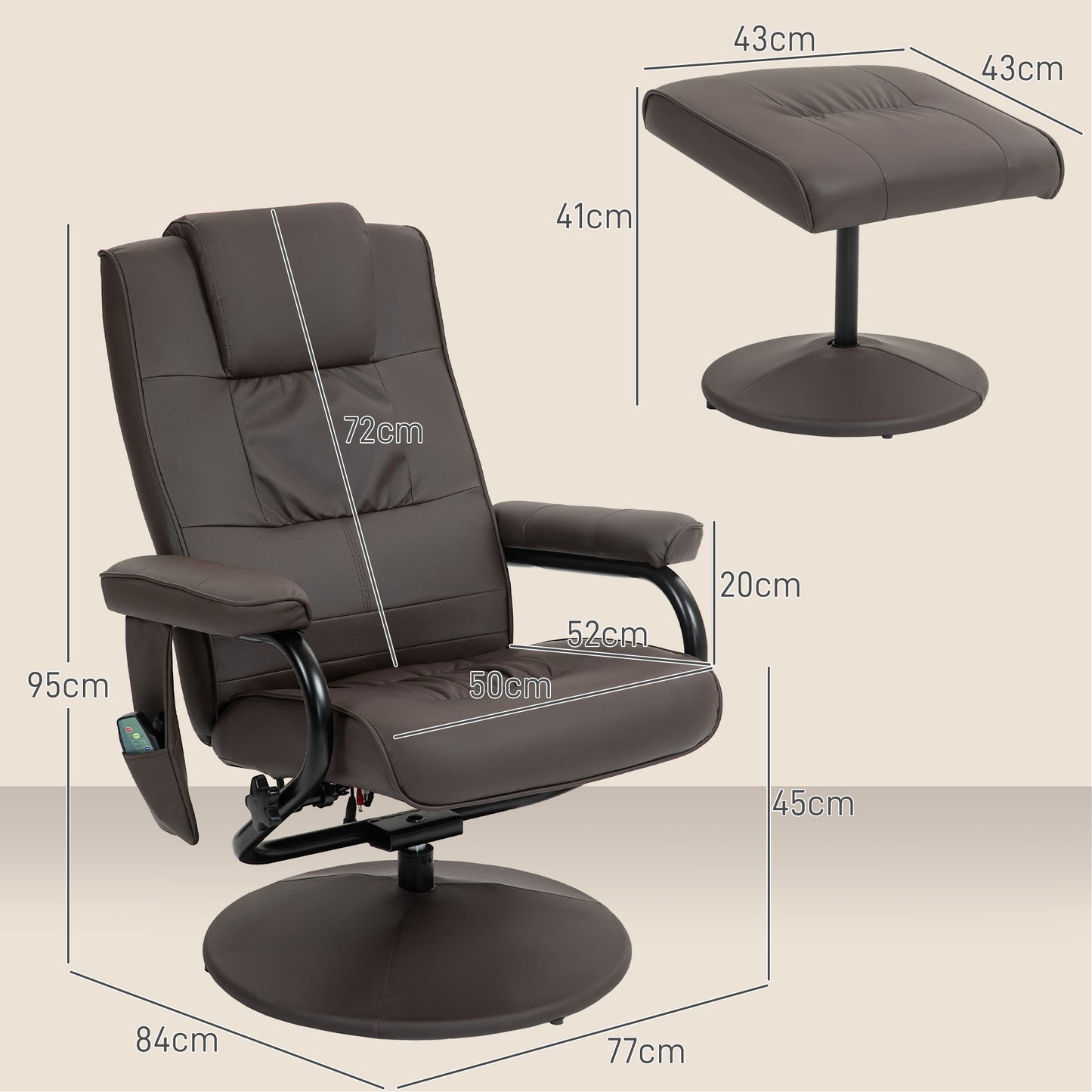 HOMCOM Sillón Relax Reclinable con Reposapiés Sillón de Masaje Eléctrico con 10 Puntos de Masaje Sillón Relax Giratorio con Mando a Distancia para Salón Oficina Marrón