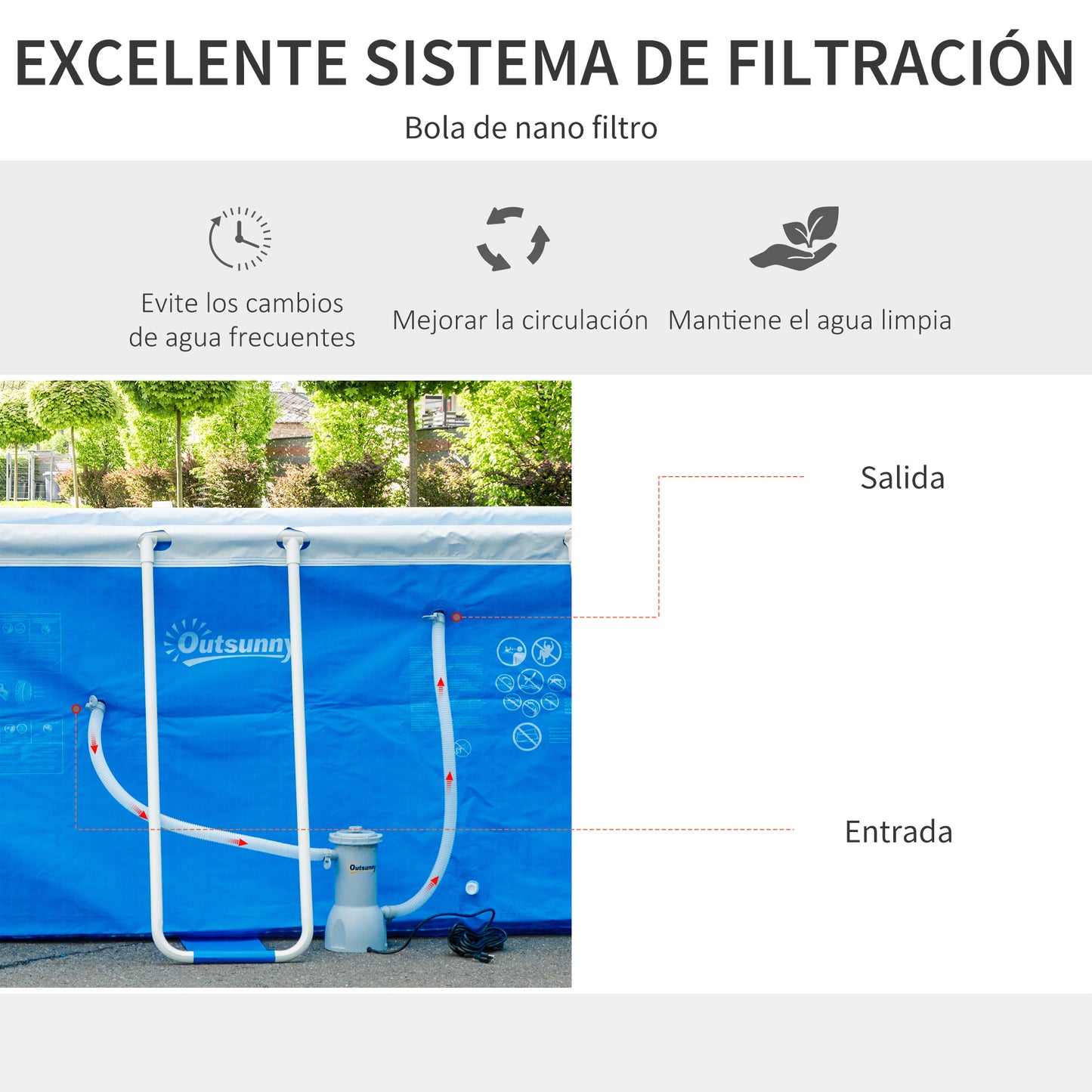 Outsunny Piscina Desmontable 440x240x122 cm Piscina Rectangular de Exterior con Depuradora de Cartucho 4,000 L/H y Marco de Acero 9760 L Azul