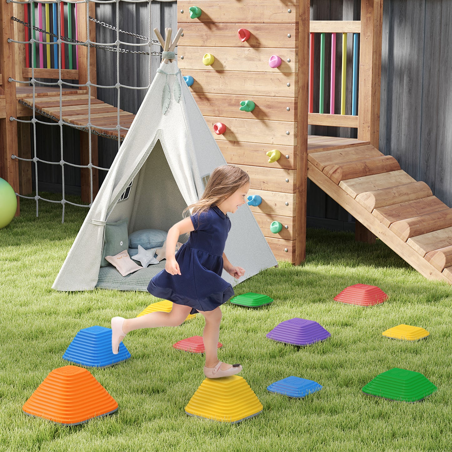 AIYAPLAY Conjuntos de Piedras de Equilibrio para Niños Apilables de 11 Piezas Juego de Equilibrio para Niños de +3 Años Antideslizantes para Interior y Exterior Multicolor