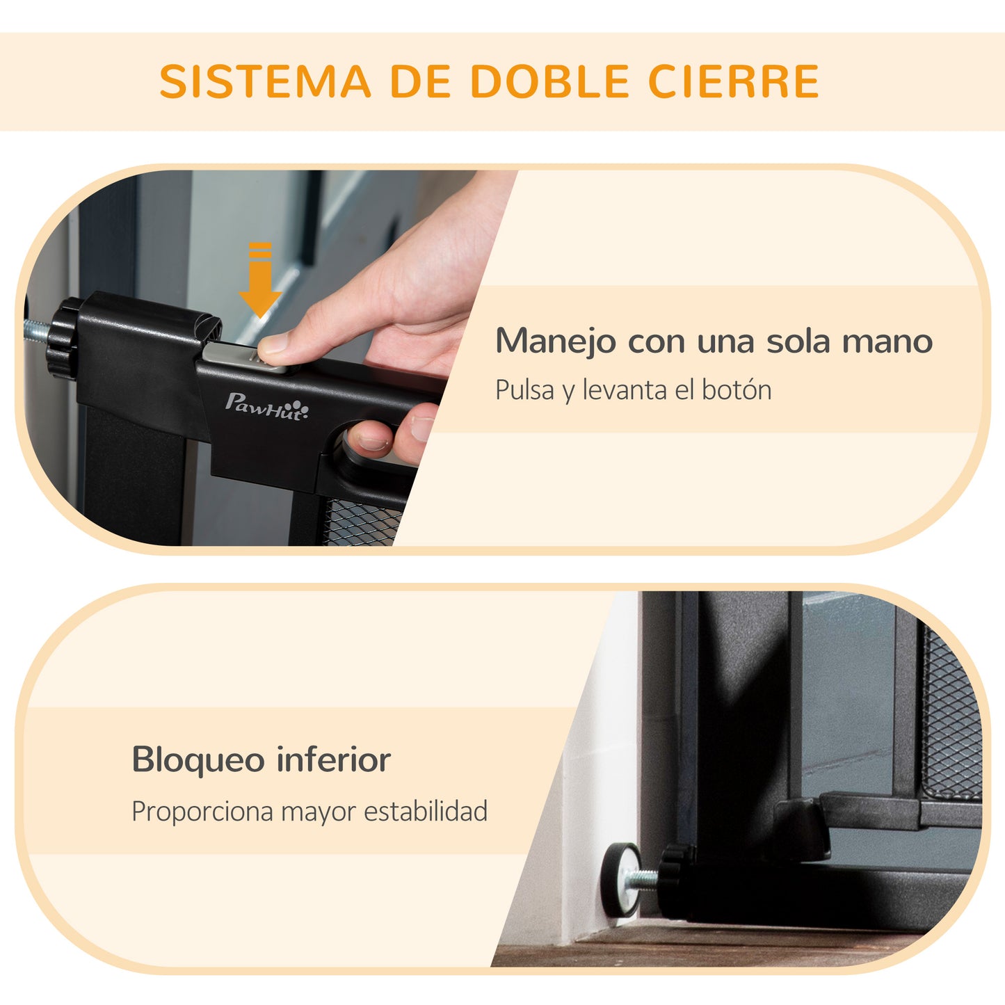 PawHut Barrera de Seguridad para Perros Extensible 75-103 cm Barrera para Escalera Puerta con 2 Extensiones Doble Bloqueo Cierre Automático Negro