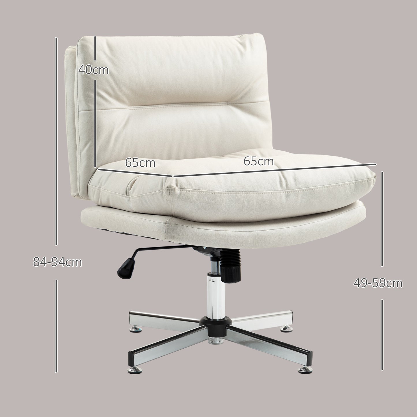 HOMCOM Silla de Escritorio sin Brazos Silla de Oficina con Altura Ajustable Función de Basculante Base Cruzada y Asiento Amplio Silla para Estudio Dormitorio Gris Claro