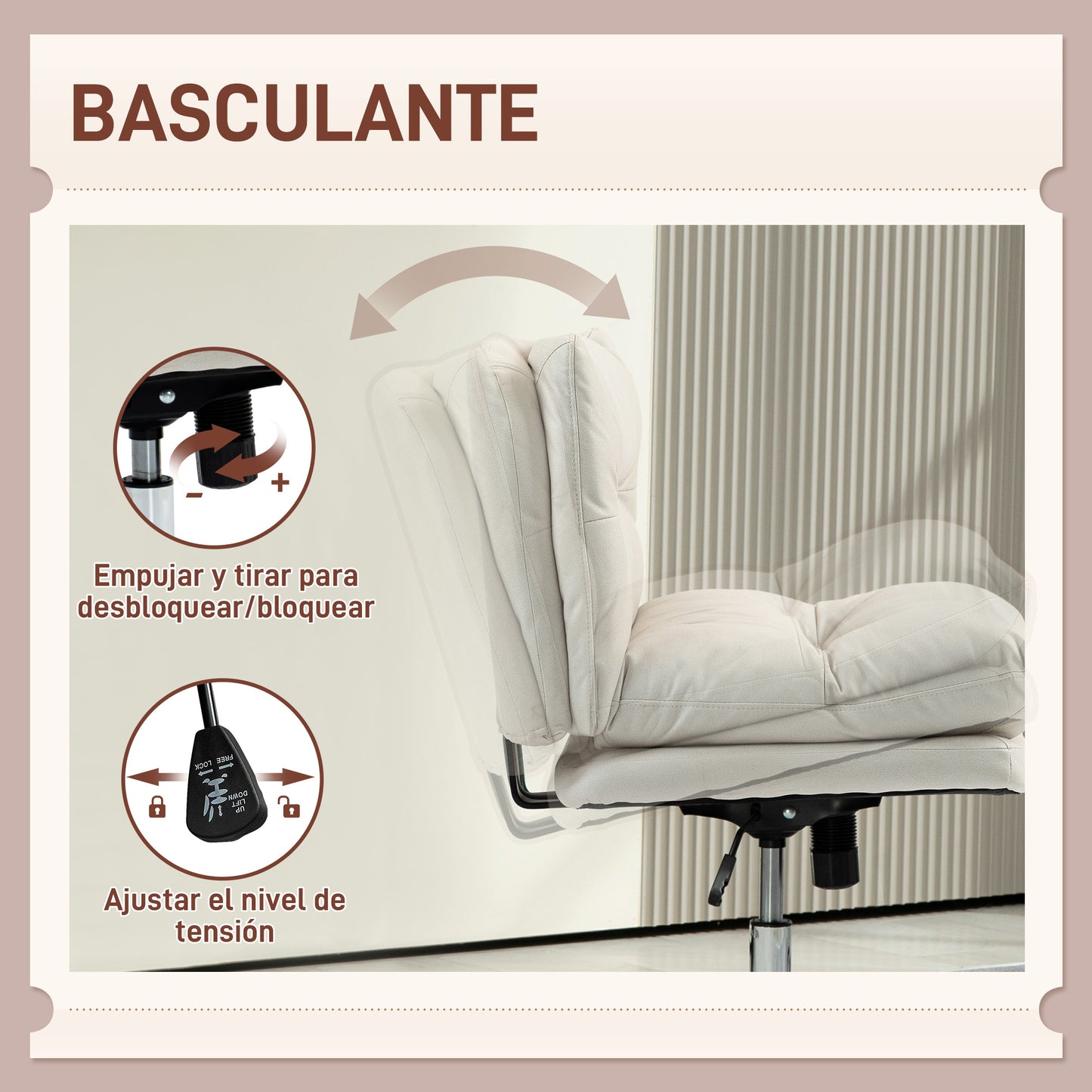 HOMCOM Silla de Escritorio sin Brazos Silla de Oficina con Altura Ajustable Función de Basculante Base Cruzada y Asiento Amplio Silla para Estudio Dormitorio Gris Claro