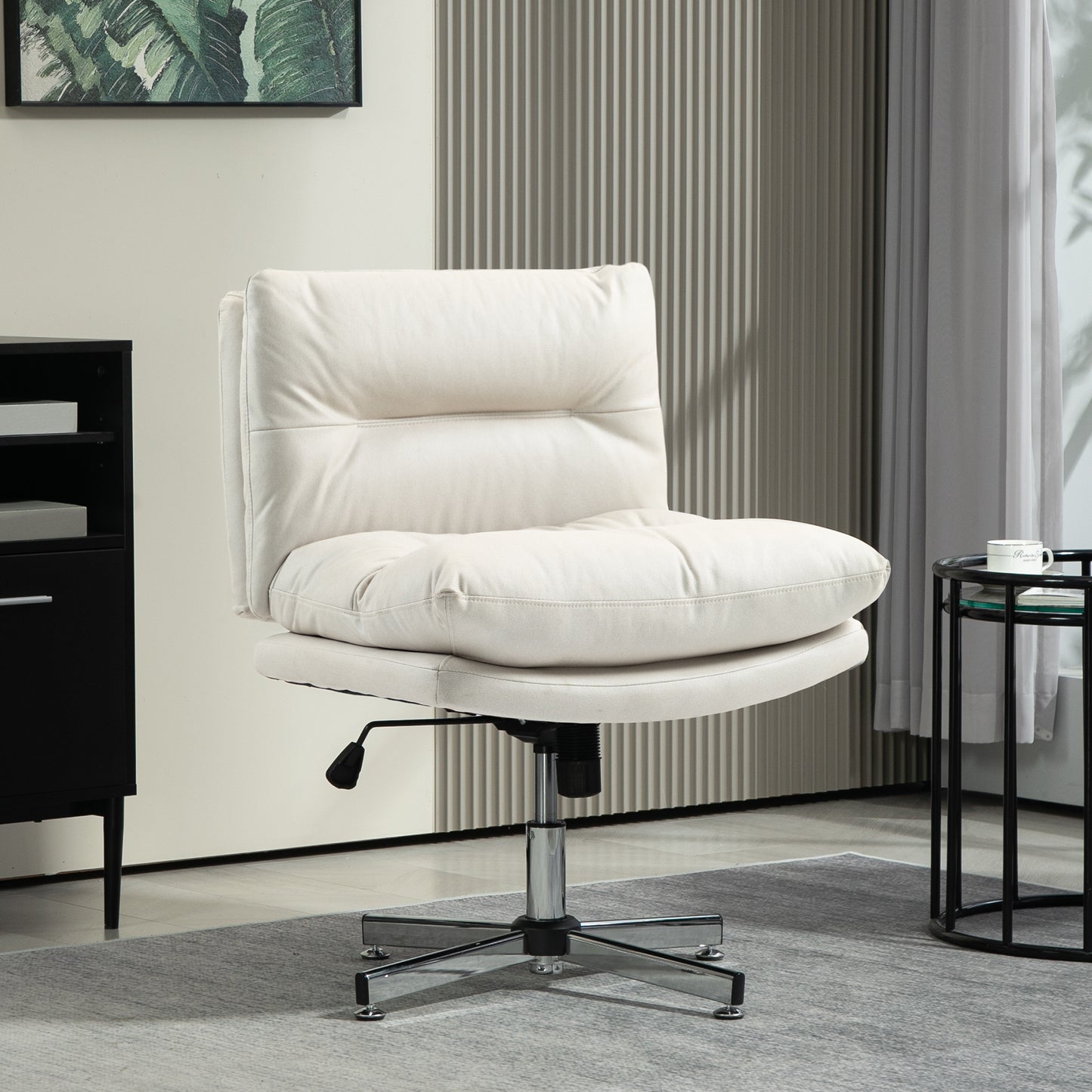 HOMCOM Silla de Escritorio sin Brazos Silla de Oficina con Altura Ajustable Función de Basculante Base Cruzada y Asiento Amplio Silla para Estudio Dormitorio Gris Claro