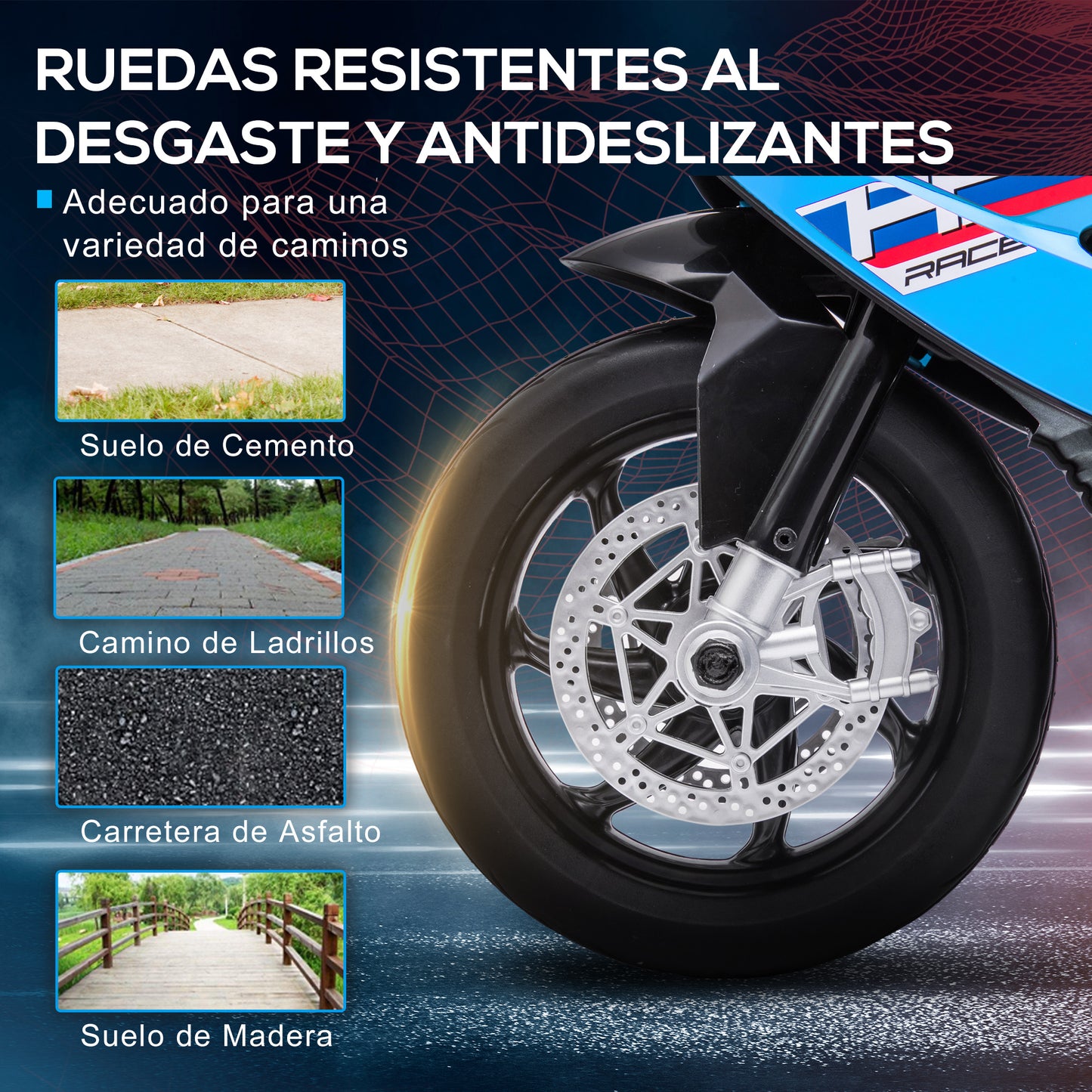 HOMCOM Moto Eléctrica BMW HP4 para Niños de +18 Meses Motocicleta de Batería 6V con Música USB Velocidad 2,5 km/h Avance y Retroceso Carga 30 kg 82,5x42x54 cm Azul