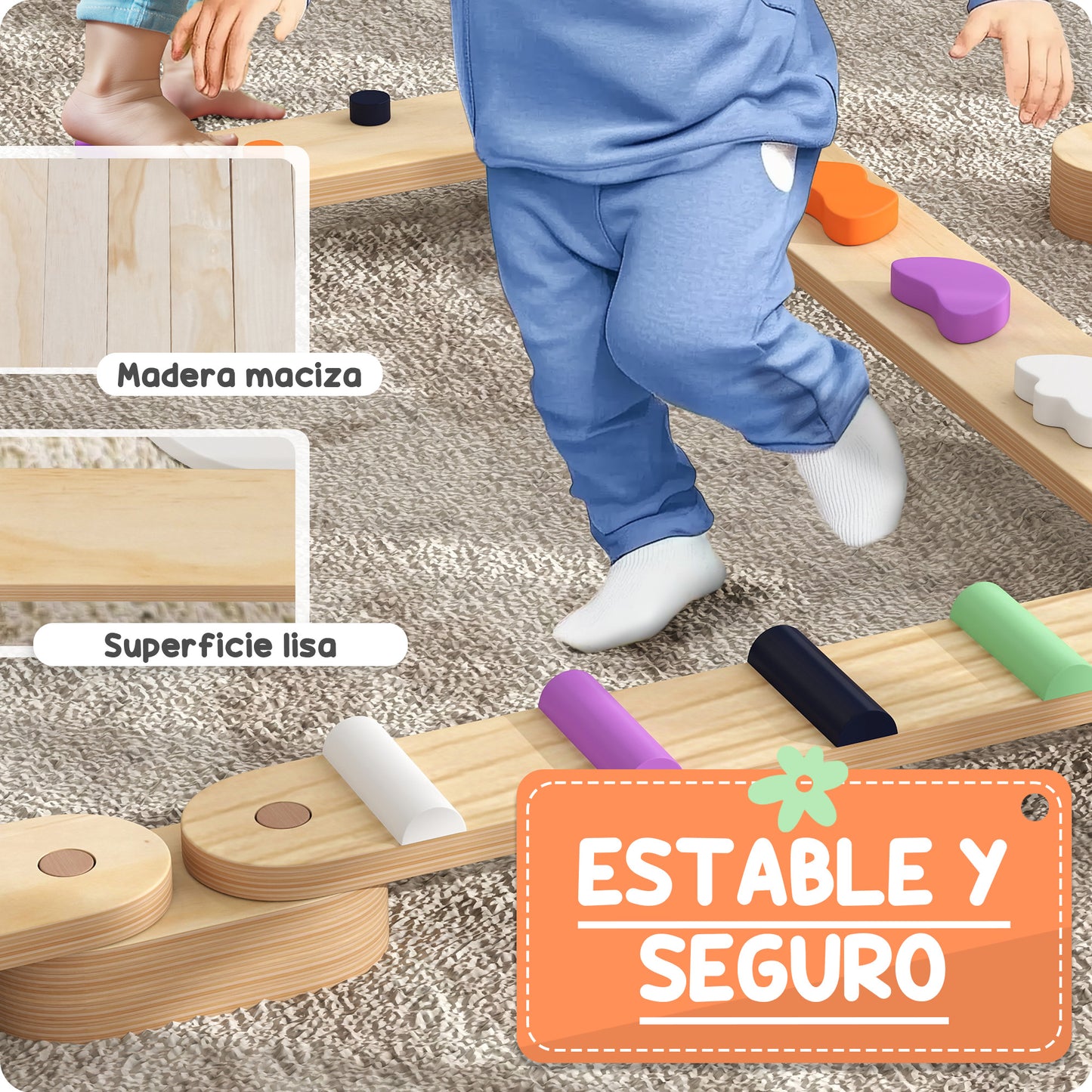 AIYAPLAY Juego de Viga de Equilibrio de Madera para Niños de +3 Años Barra de Equilibrio Infantil para Entrenamiento de Equilibrio en Interiores y Exteriores Multicolor