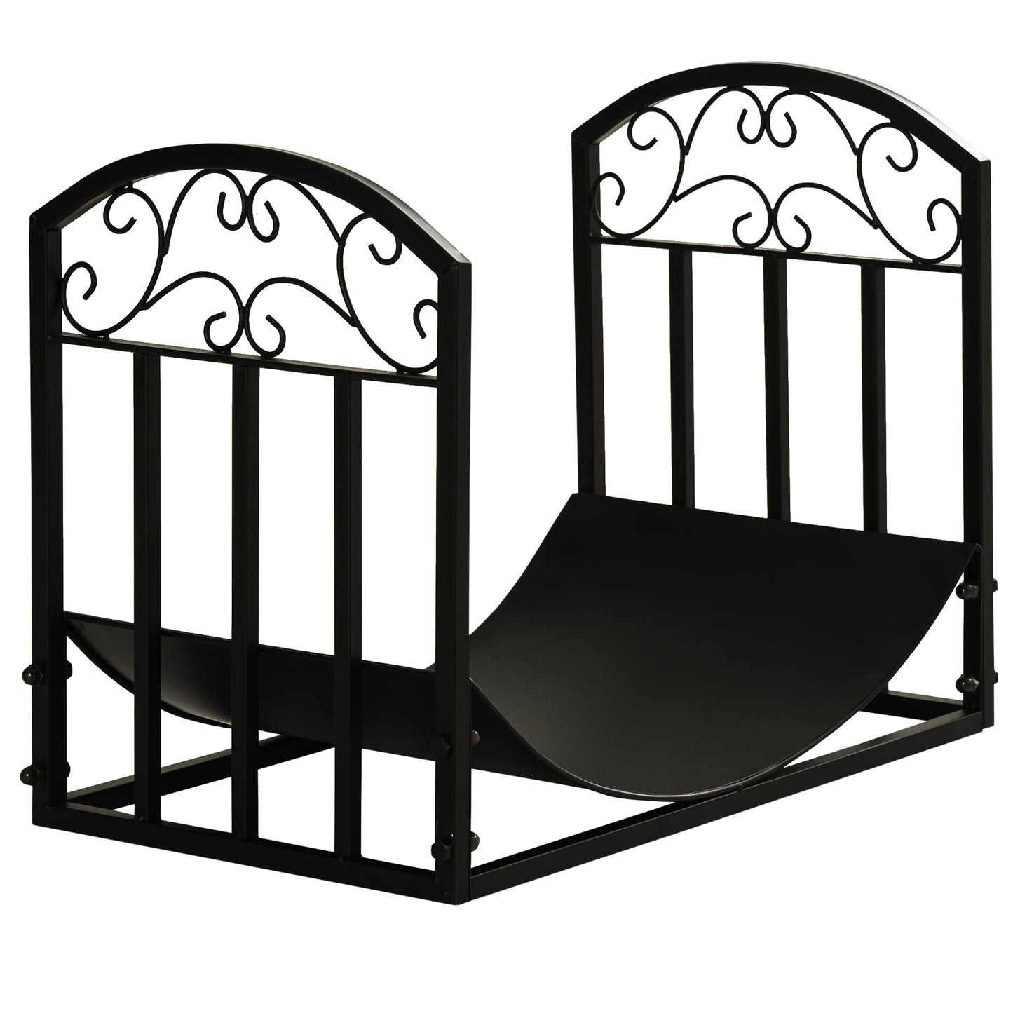 Outsunny Soporte para Leña Estante de Leña Leñero de Metal con Estante Curvo Carga 60 kg para Interior y Exterior 60,5x36x46,5 cm Negro