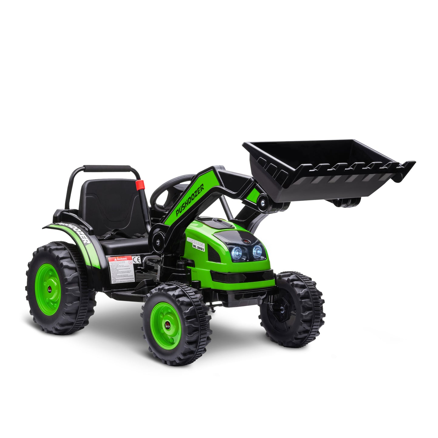 HOMCOM Tractor Excavadora Eléctrico para Niños de +3 Años Vehículo Infantil con Batería 6V Pala Música y Luces Velocidad de 2 Niveles 132x62x65 cm Negro y Verde