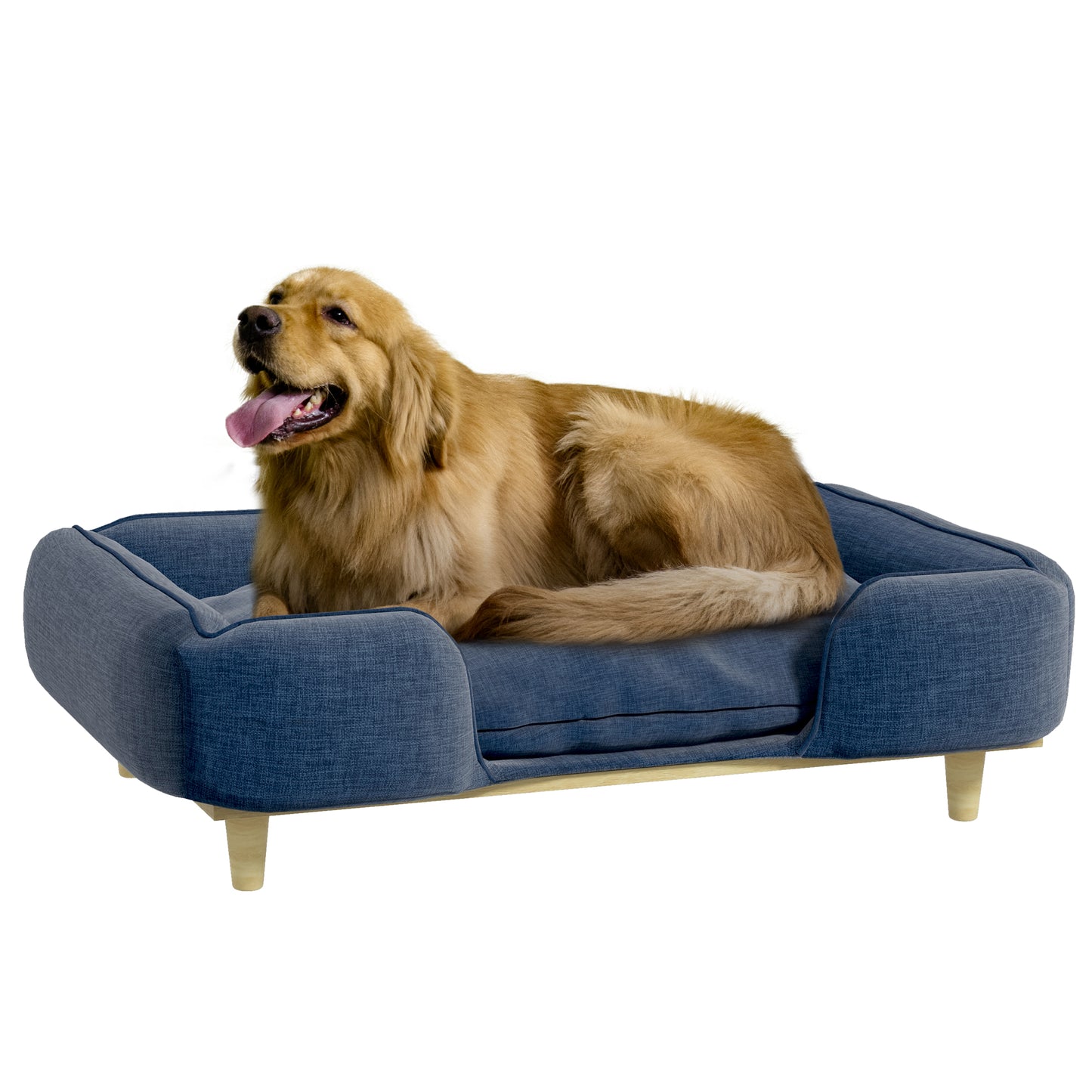 PawHut Sofá para Perros Grandes Cama Elevada para Perros con Patas de Madera y Cojín Lavables Cama para Mascotas Carga 30 kg 96x66x24 cm Azul