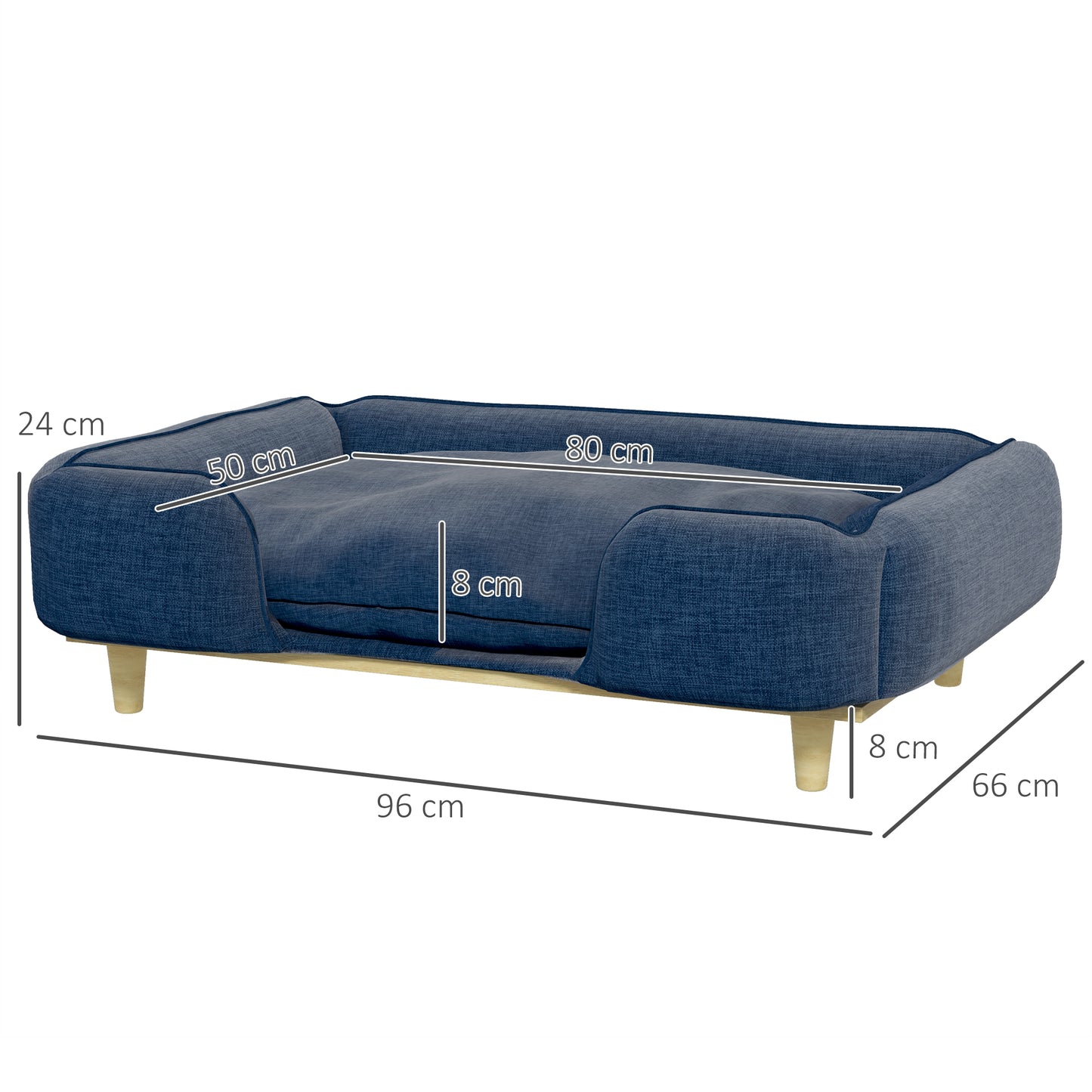 PawHut Sofá para Perros Grandes Cama Elevada para Perros con Patas de Madera y Cojín Lavables Cama para Mascotas Carga 30 kg 96x66x24 cm Azul