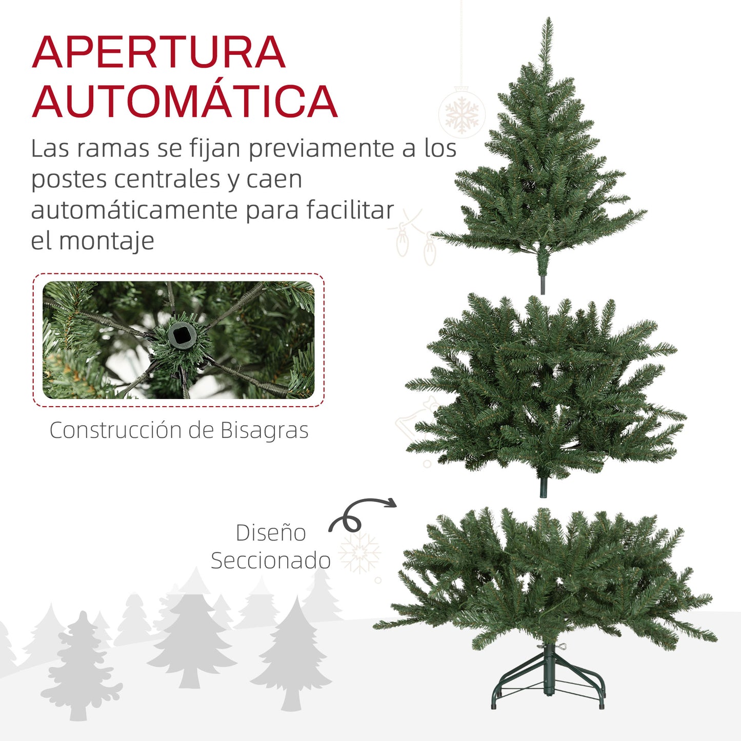 HOMCOM Árbol de Navidad 150 cm Árbol de Navidad Artificial con 220 Luces LED 588 Ramas y Soporte de Metal Árbol Navideño para Salón Interior Verde